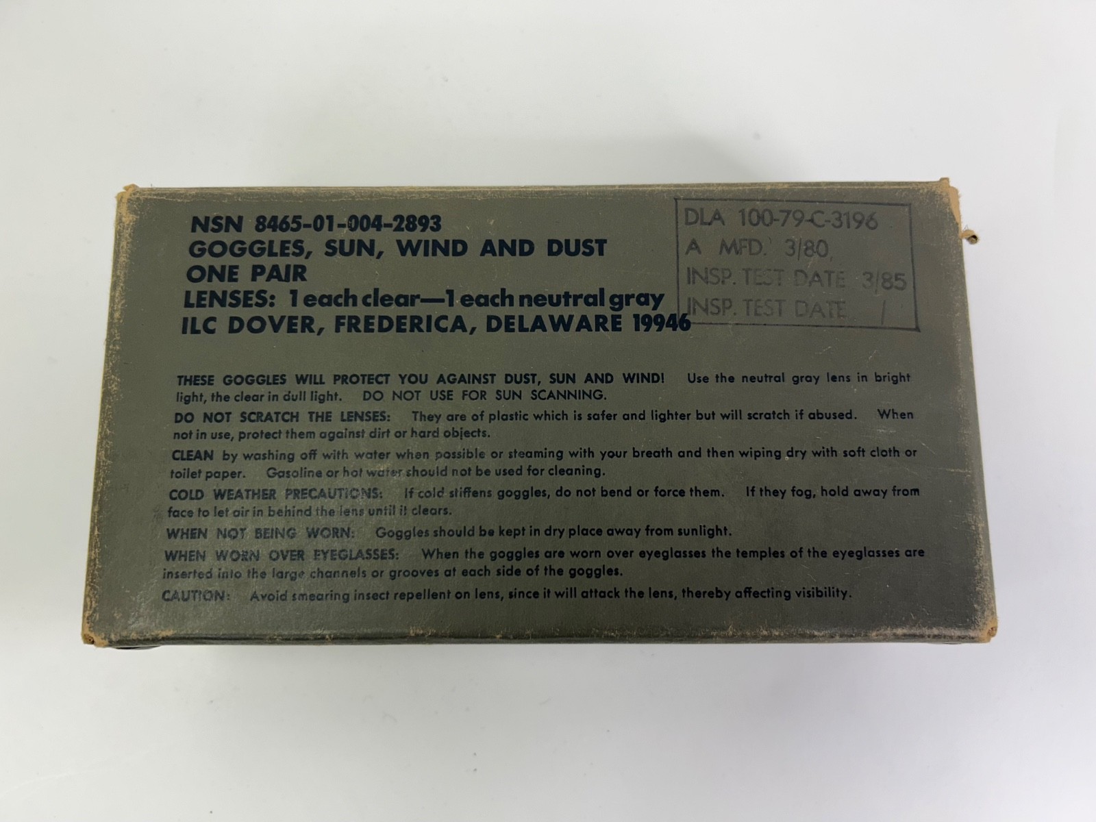 1985 US Military Empty Goggle Box