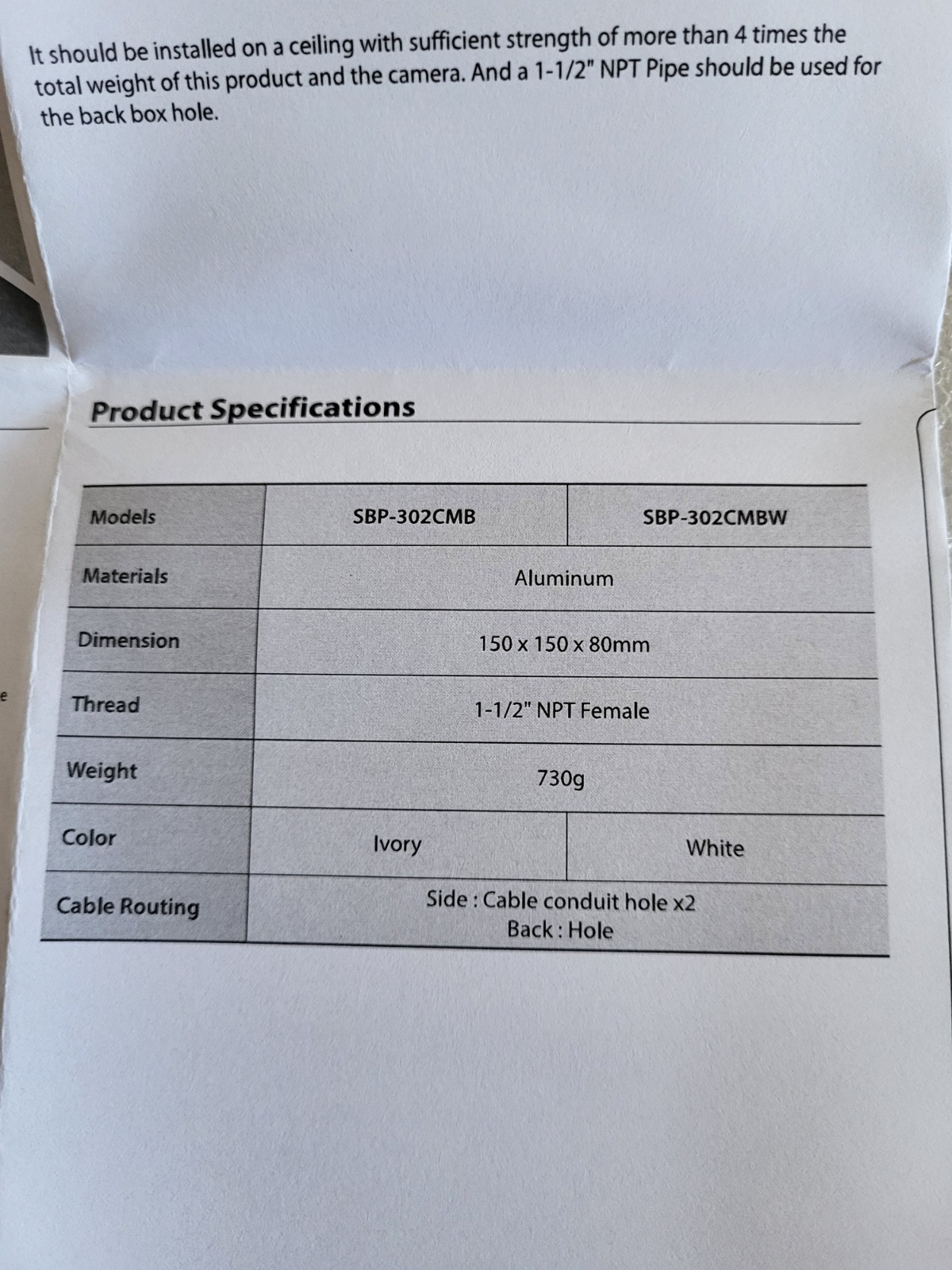 Hanwha Techwin White Pendant Back Box SBP-302CMBW