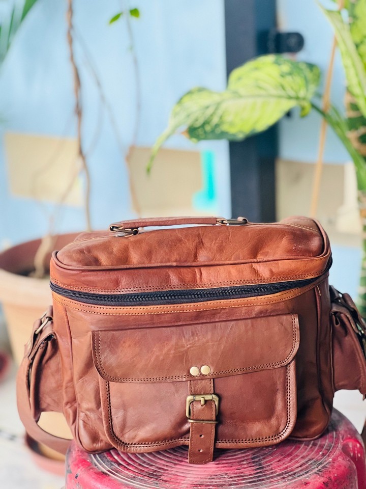 Goat Brown Leather Warranty Bag  Camera Satchel Bag