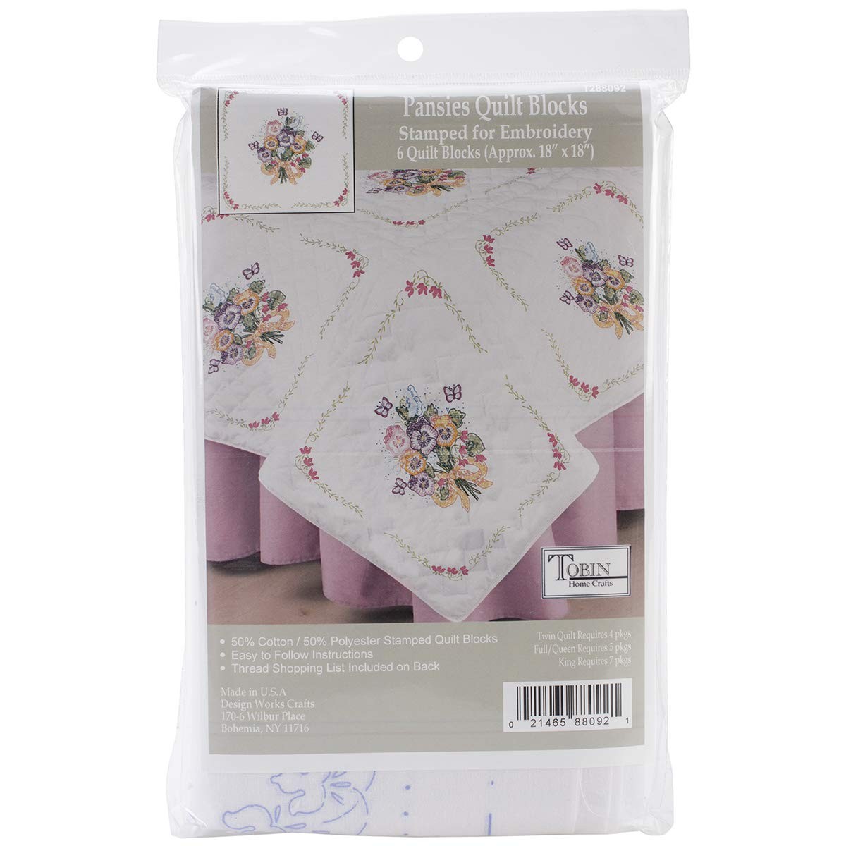Pansies Stamped for Embroidery Quilt Block Kit