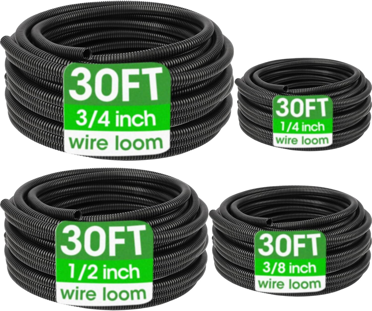 Wire Loom 1/4", 3/8", 1/2", 3/4 Inch X 30 FT, Split Wire Loom Tubing Wire Condui