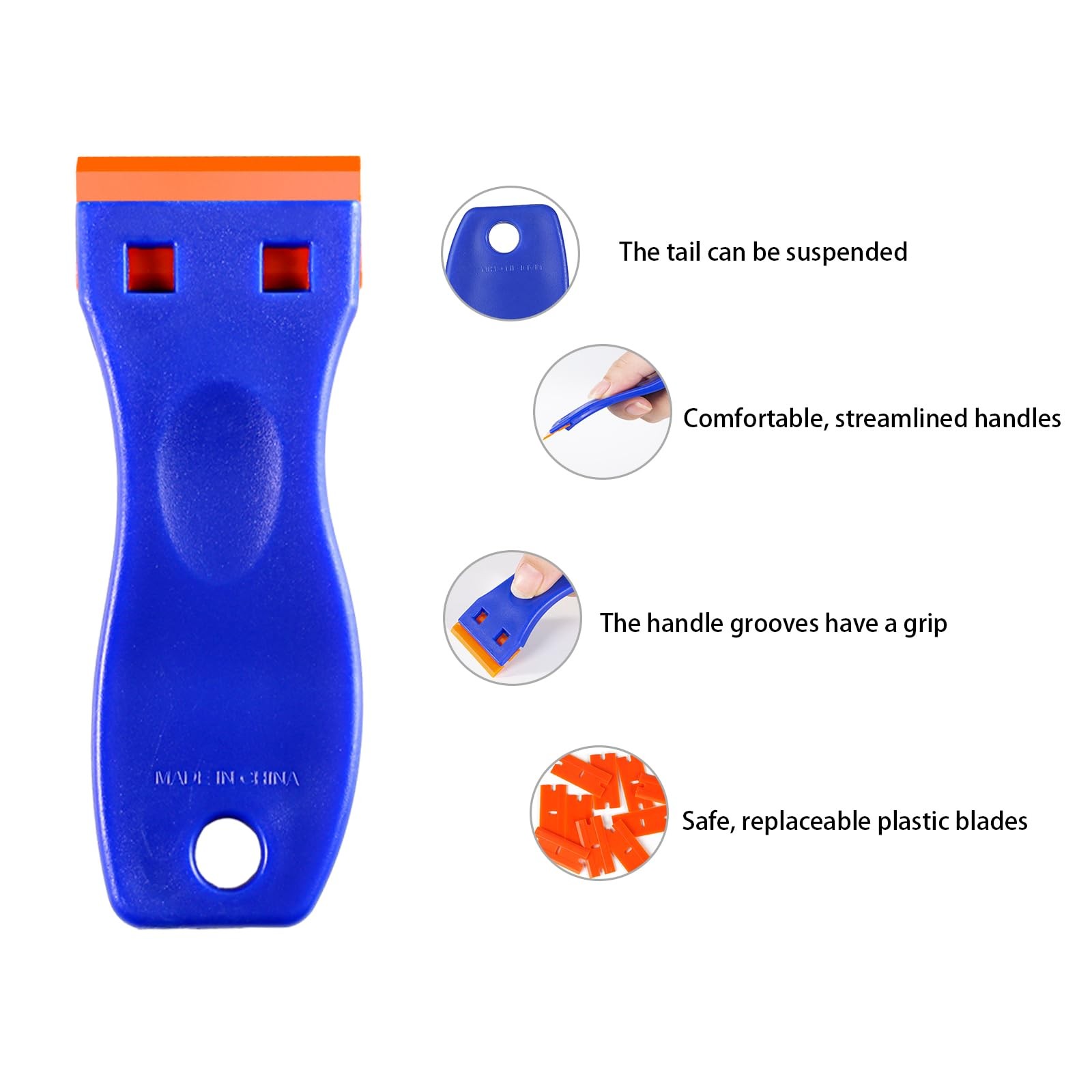 JVSEYTE 4 PCS Plastic Razor Blade Scraper and 120 Blue