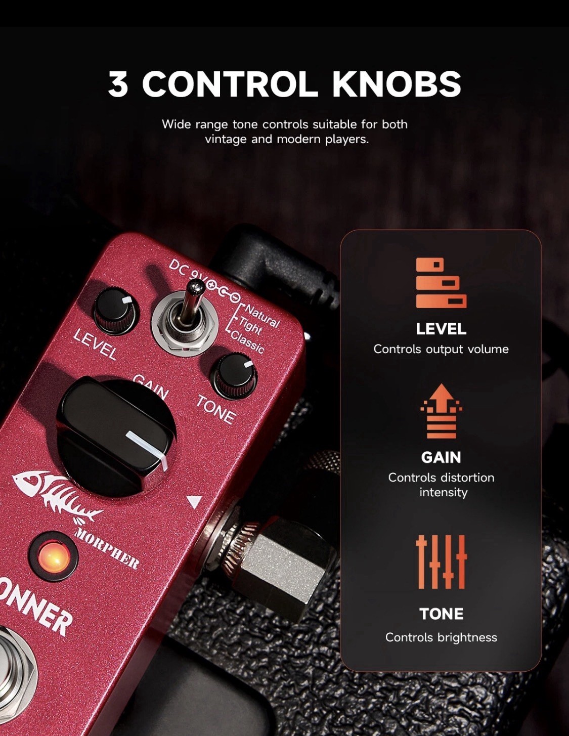 Donner Morpher Distortion Mini Guitar Effects Pedal – Heavy Gain - New Condition