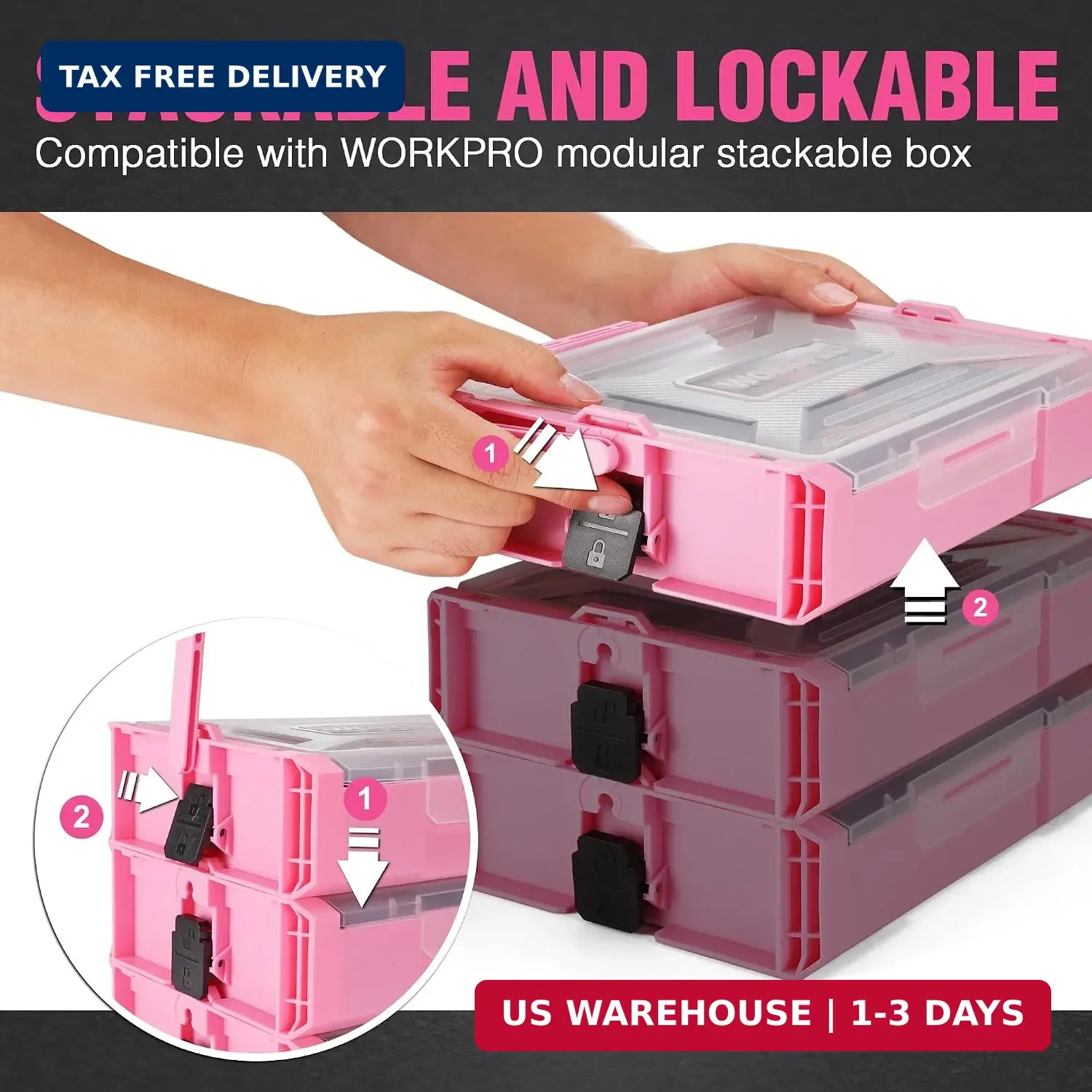 Pink Power Drill Set and Stackable Tool Box, 8V Cordless Drill Driver wi