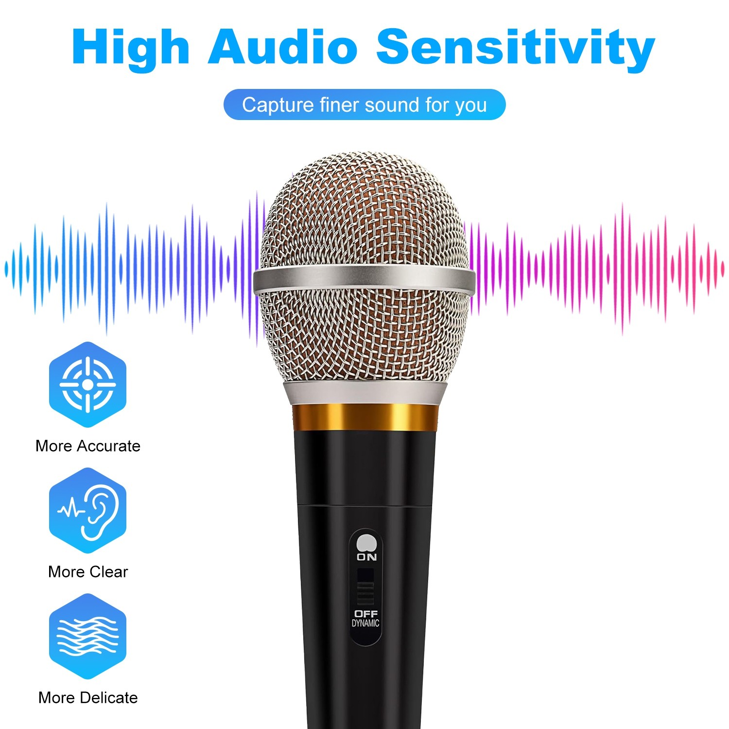 Handheld Dynamic Microphone With On/Off Switch 13ft Detachable XLR Cable