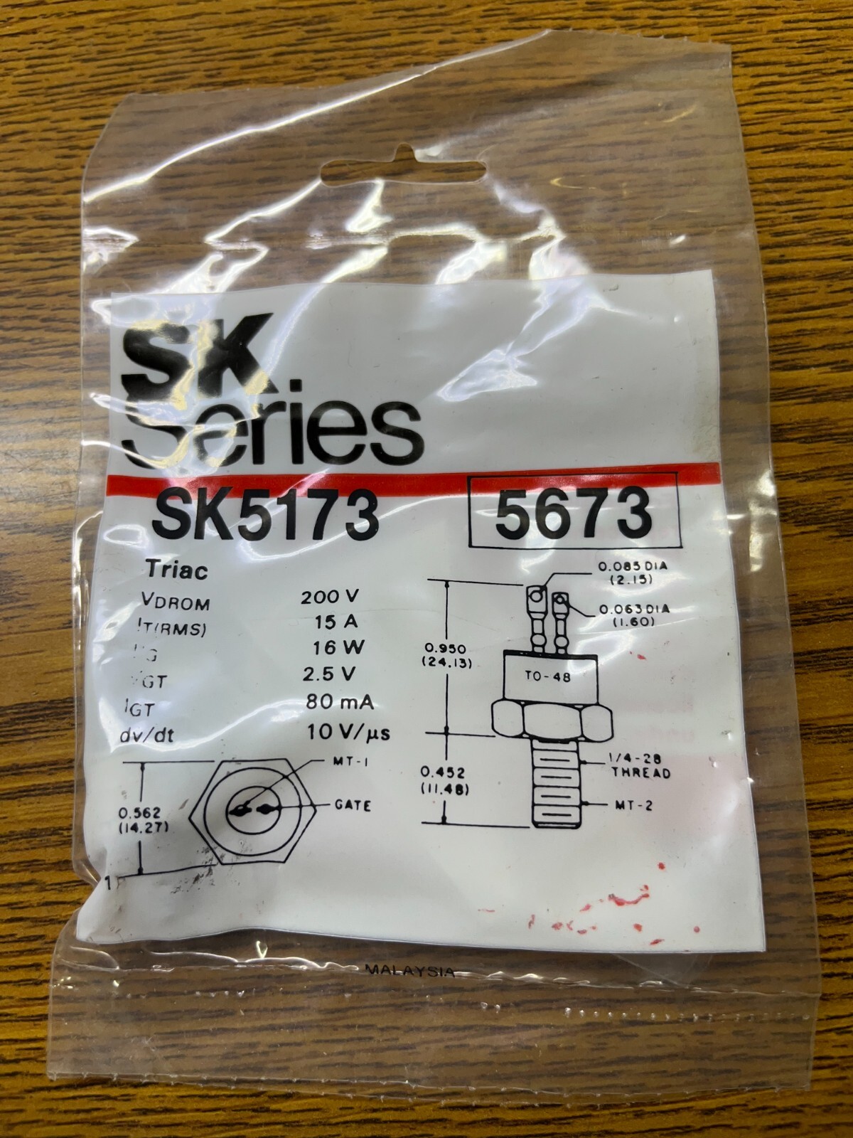 SK5173 / NTE5673 Triac 200 Volt 15 Amp TO-48 Case,