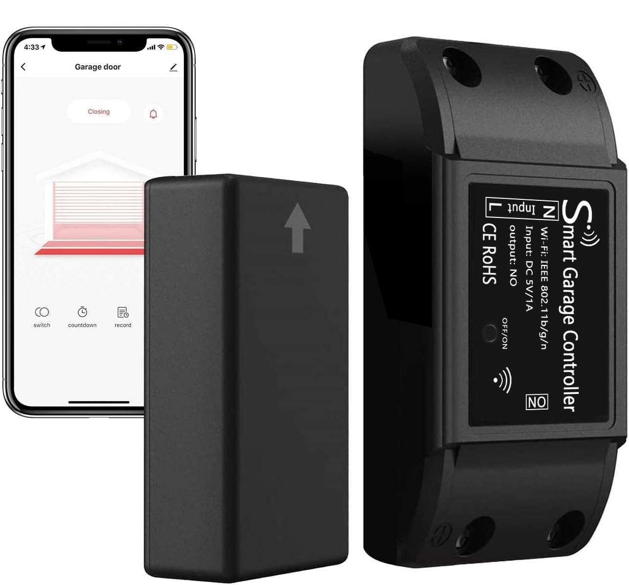 AGSHOME Wireless Smart Wi-Fi Garage Door Opener TUYA and Life APP Black