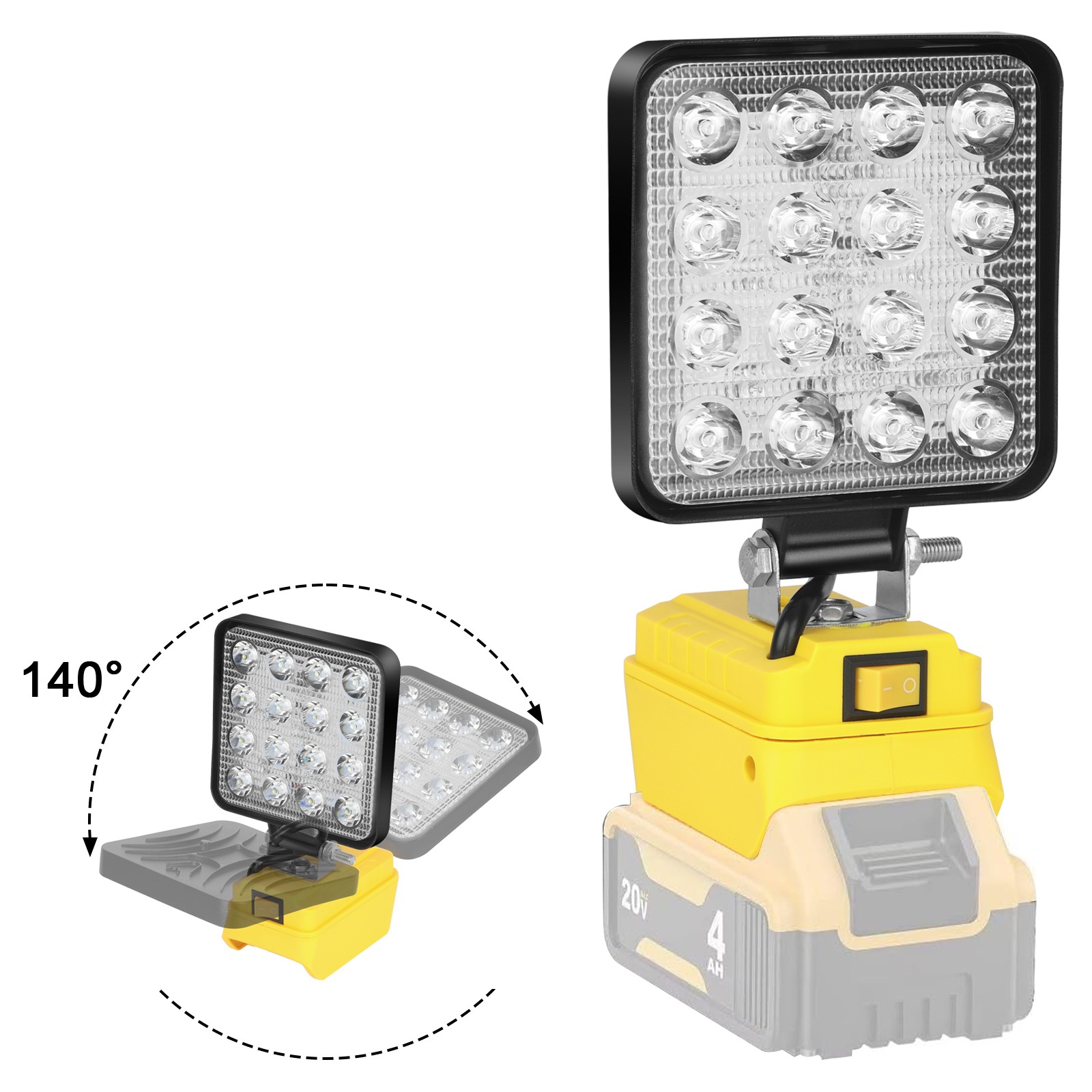 2 Pack 60W LED Work Light for De walt 20V Battery with USB Output 6000LM