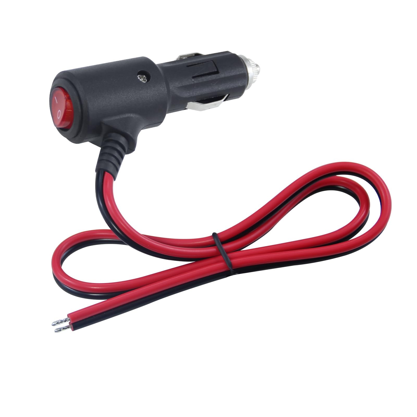 12V Fused Replacement Cigarette Lighter Male Plug with On 2FT, Red and Black