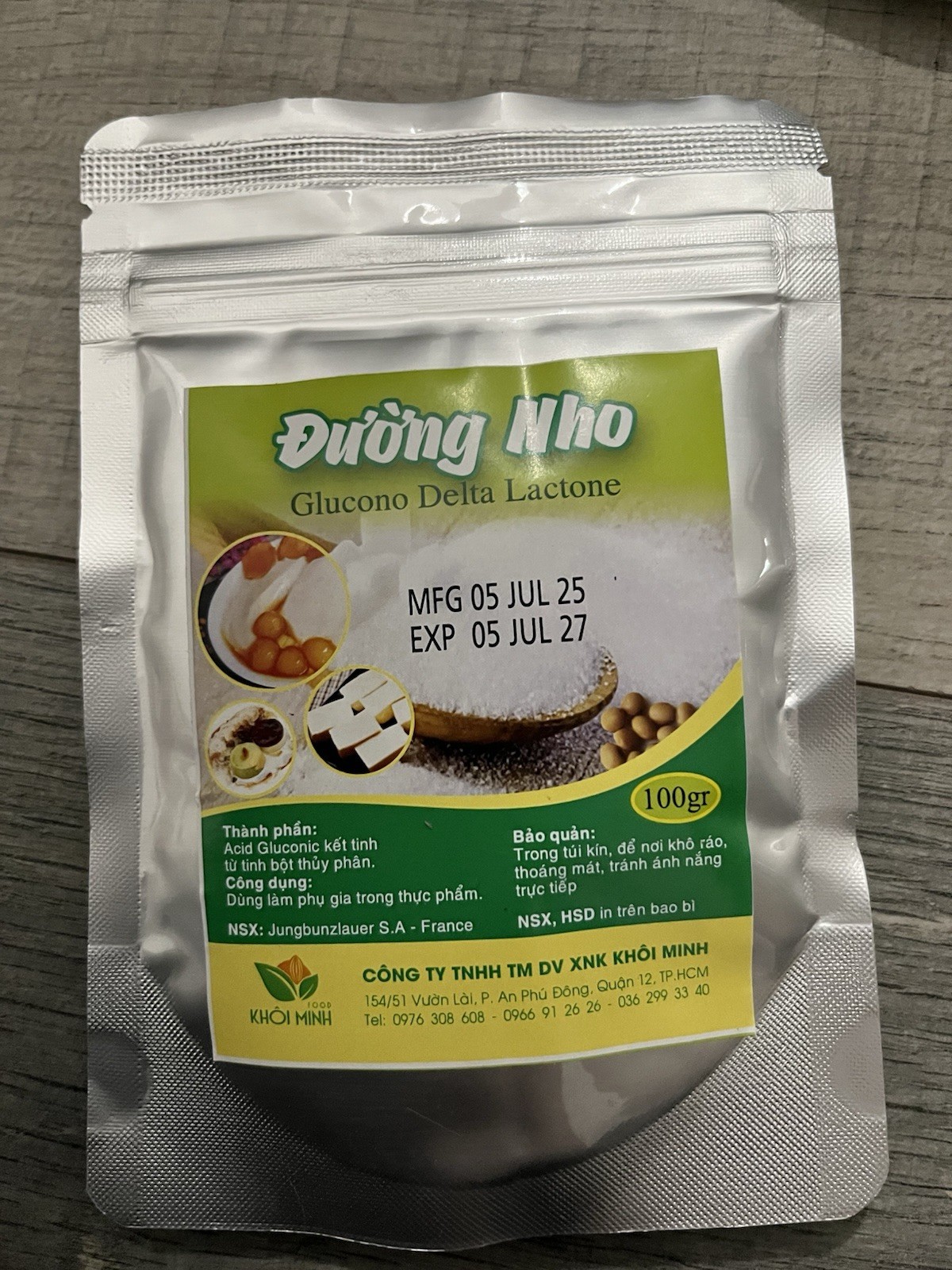 Tofu Coagulant- Glucono Delta Lactone -GDL- Duong Nho by Khoi Minh- Food Grade