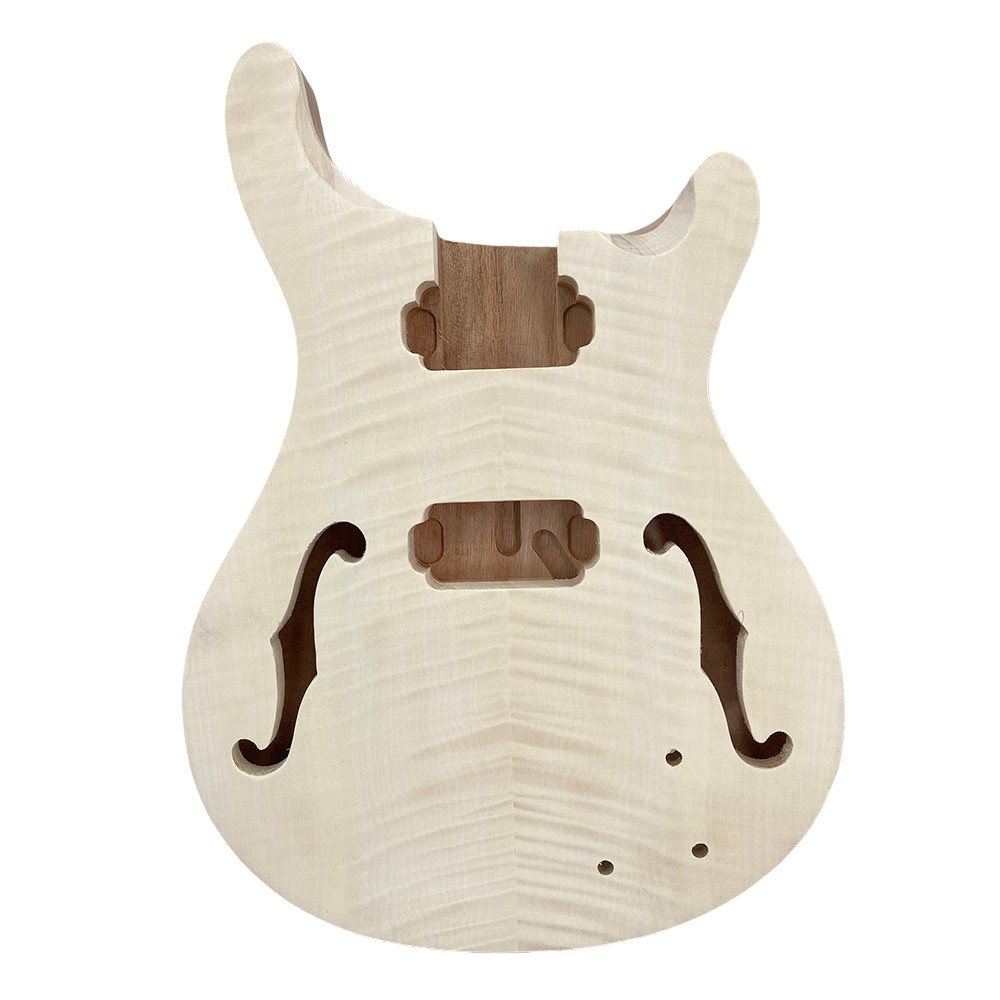 Semi Hollow Guitar Body Maple Cap Mahogany Flame Maple Veneer Set in Heel DIY