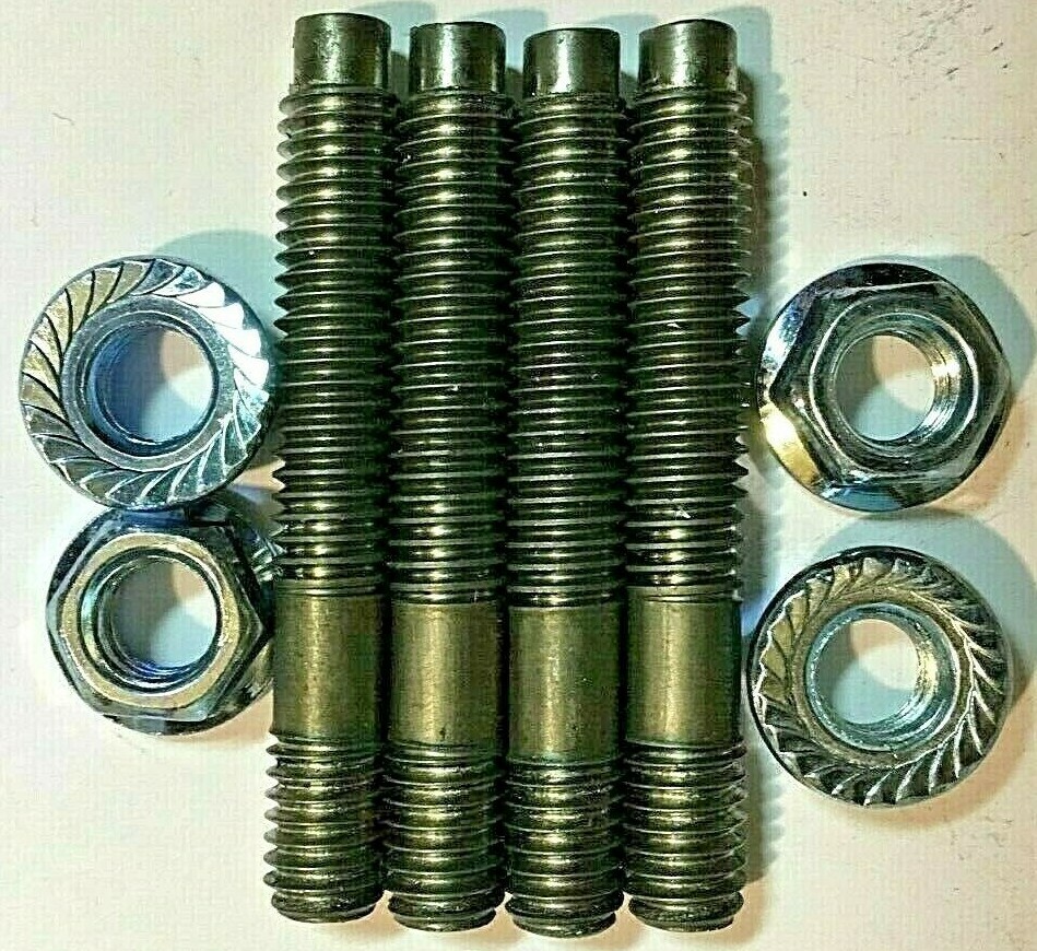 4x 3/8” x 2 1/2” Sae Exhaust Manifold Studs + [4] 3/8 Flanged Self Locking Nuts