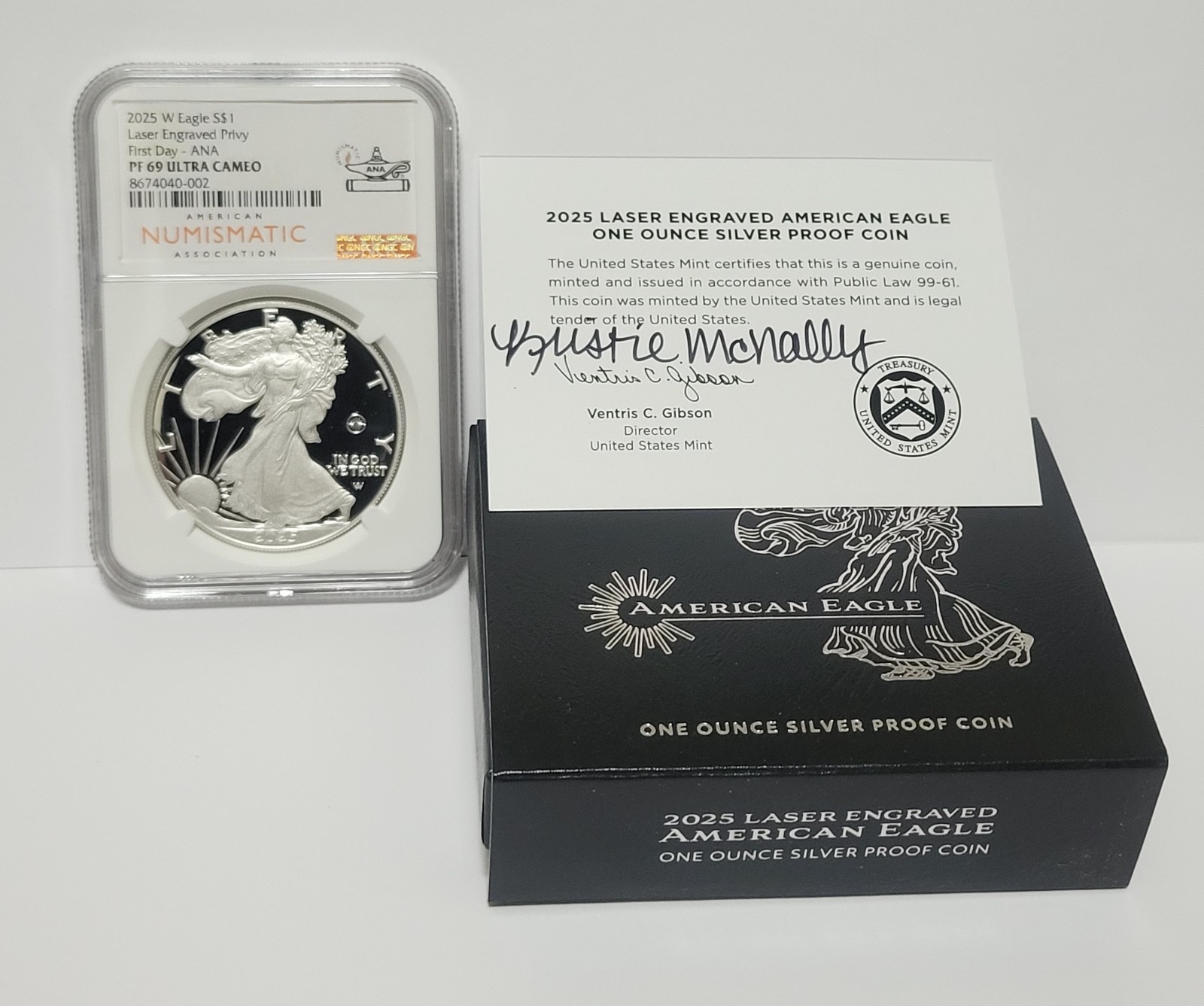 2025 W Proof $1 Laser Engraved Privy Mark Silver Eagle NGC PF69 ANA SHOW FDOI