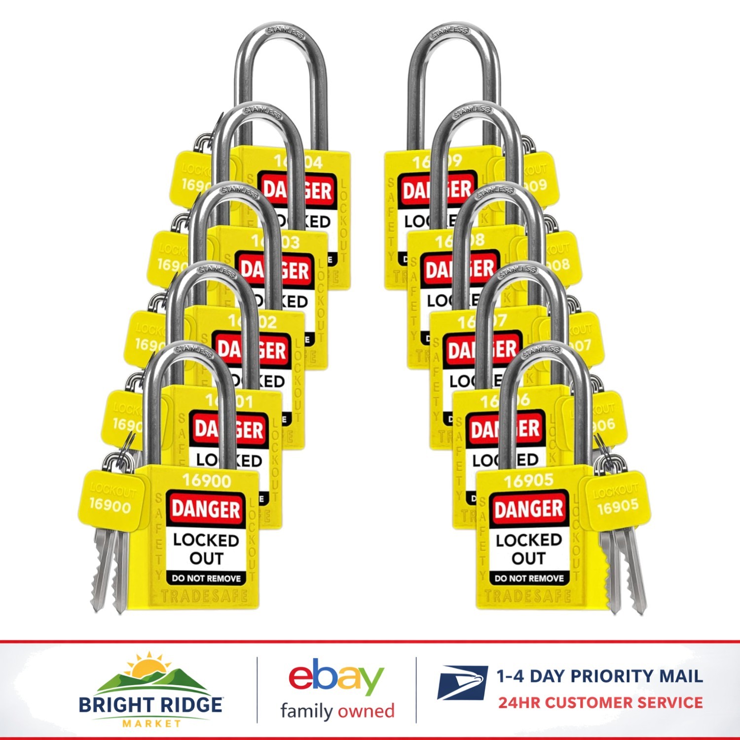 10 Yellow Lockout Tagout Locks Set for Enhanced Workplace Safety Protocols