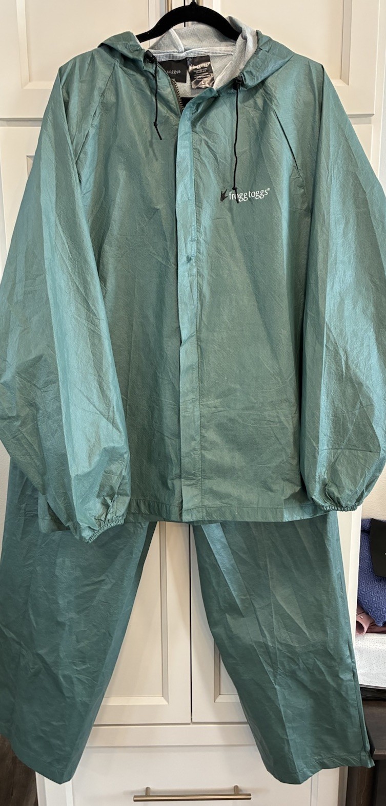 Frogg Toggs Unisex Rain Gear Hooded Jacket & Pants Green Size L Packable