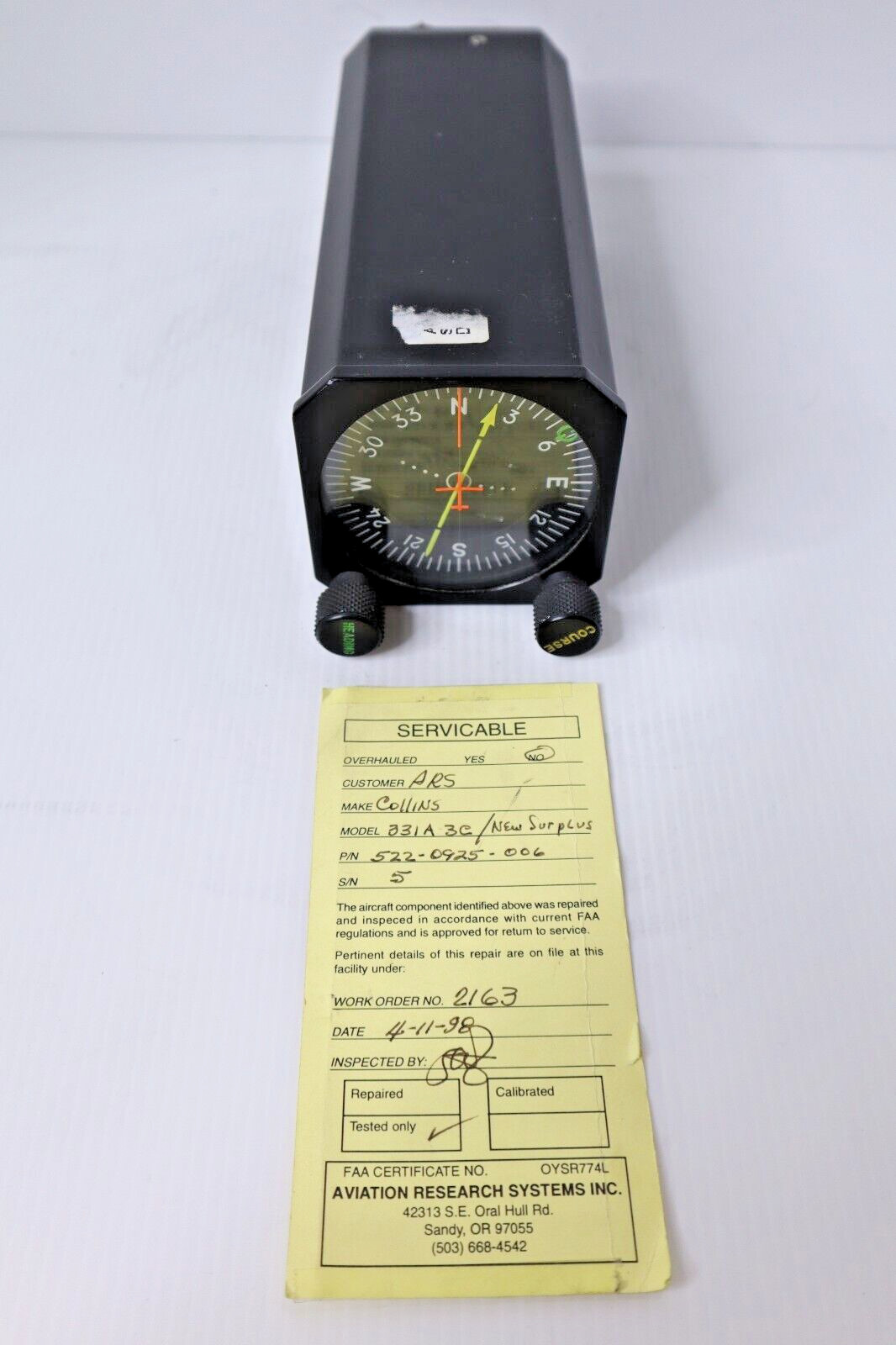 Collins 331A-3C Course Indicator 522-0925-006 Tested with Tag