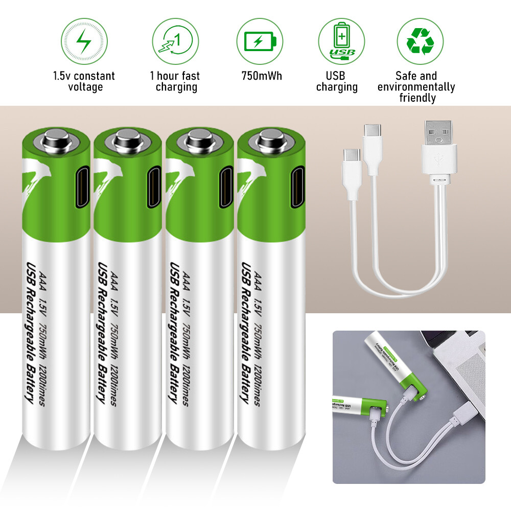 Lot AA / AAA Battery 1.5V 2600mWh Type-C USB Rechargeable Lithium Ion Batteries
