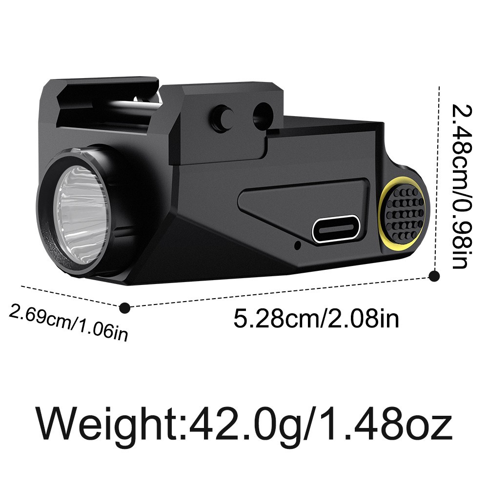 Tactical Pistol Flashlight 500LM LED Weapon Light USB Rechargeable Subcompact