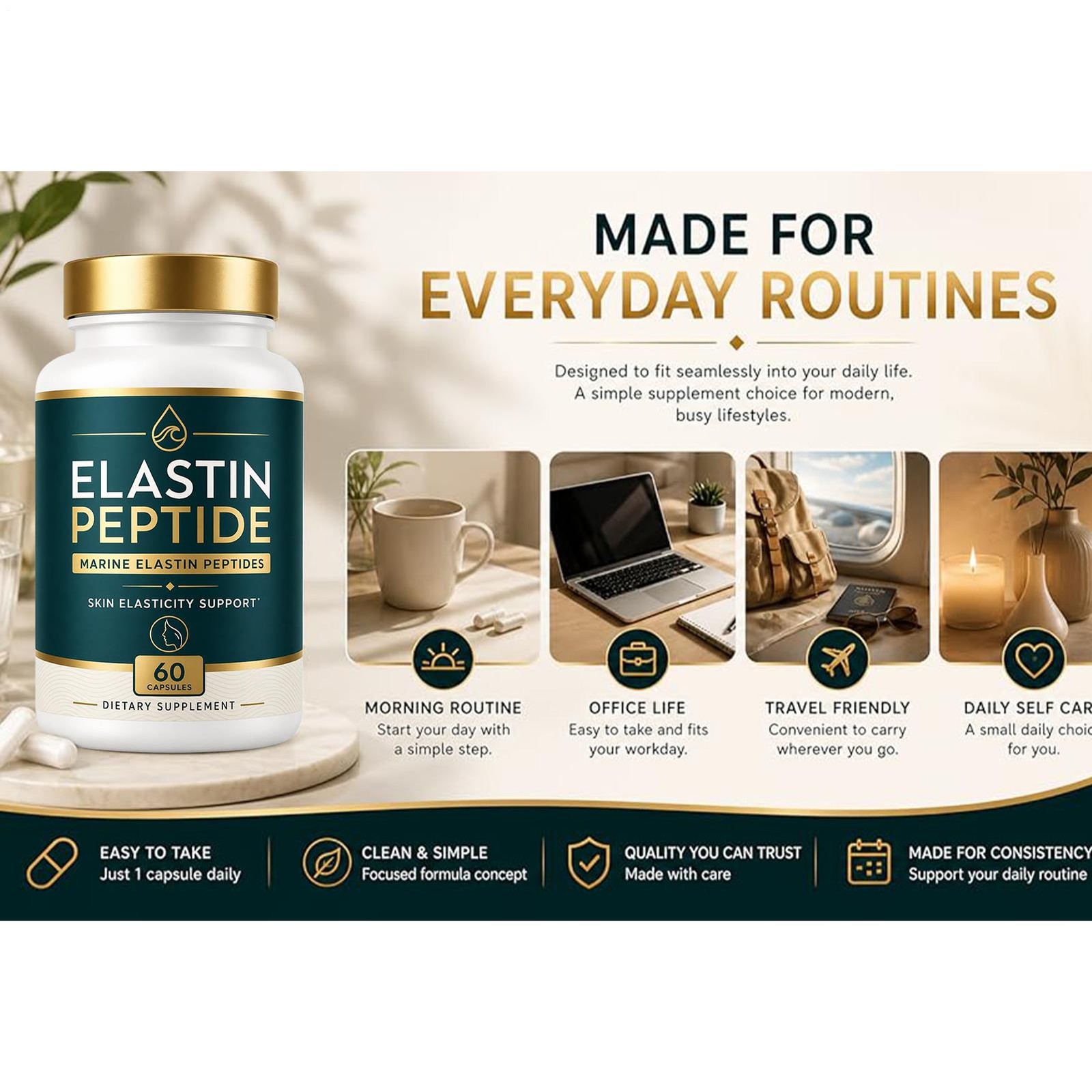 Elastin Peptide Skin Tightening Supplement, Skin Elasticity, 60 Count