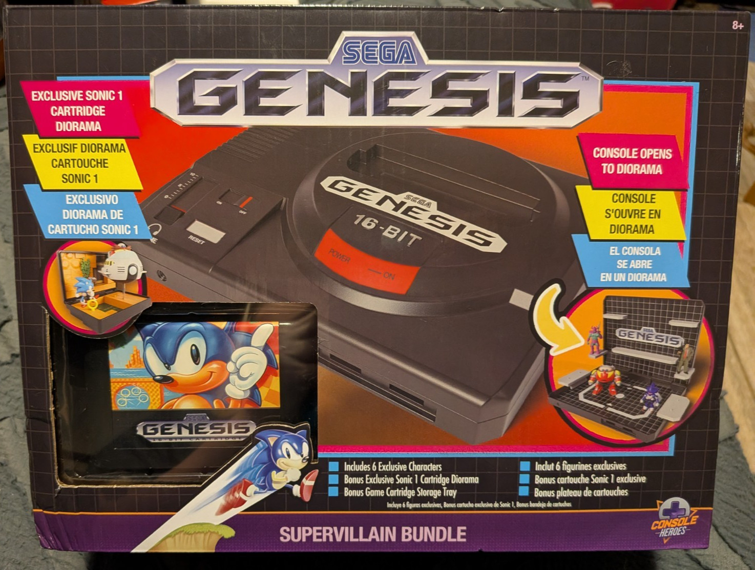 New Sega Genesis DIORAMA Supervillain Bundle Sonic 1 Cartridge -Shelf