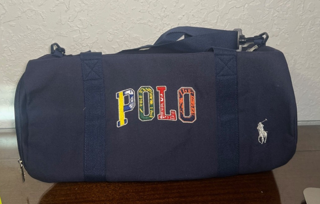 Polo Ralph Lauren Fragrances Navy Blue Embroidered Duffel Bag Weekender Unused