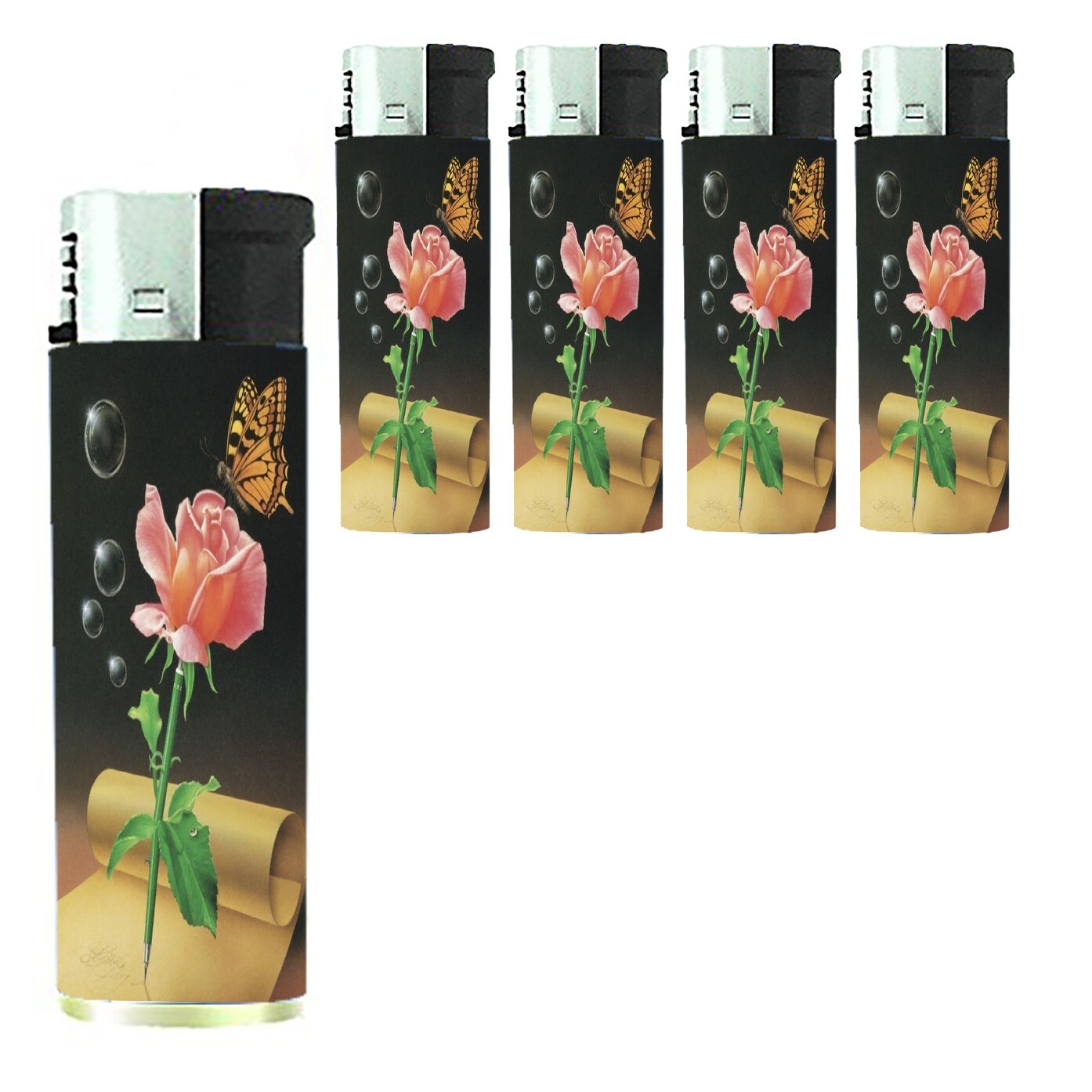 Surreal Rose Art Set of 5 Electronic Butane Lighter