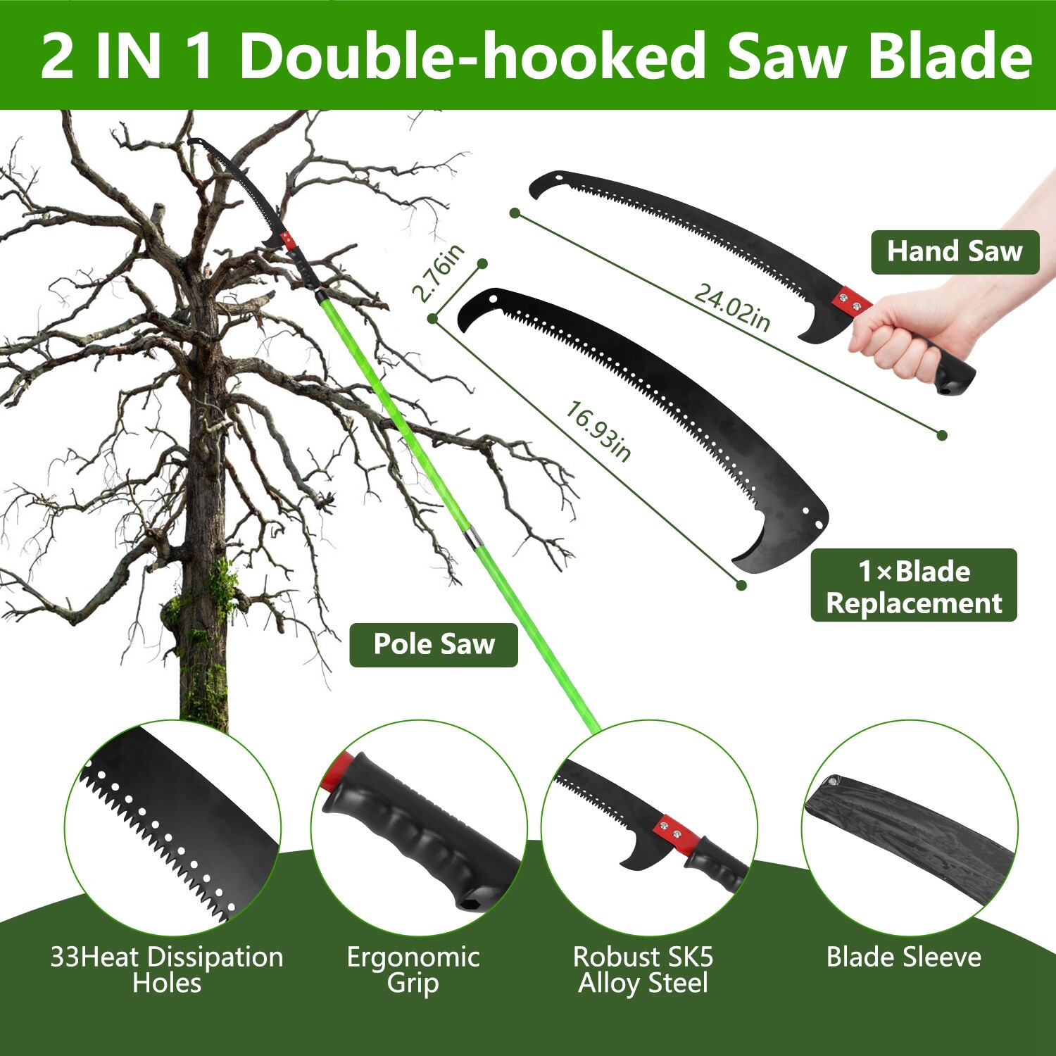 Pole Saw for Tree Trimming,Extendable Tree Pruner w/ Sharp Blade for High Branch