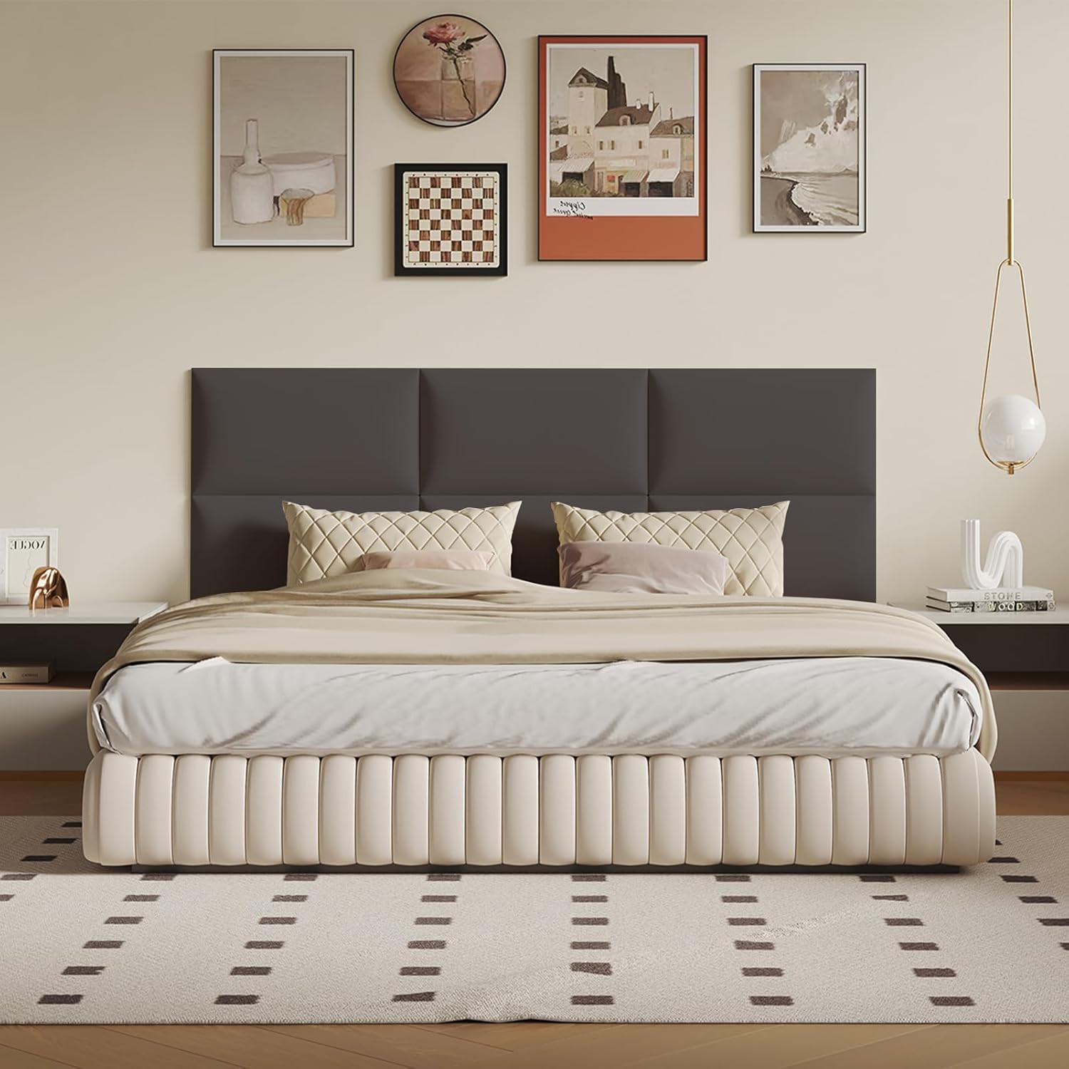Gray Modular Stick-On Padded Headboard 6 Panel Set for King or Queen Size Bed