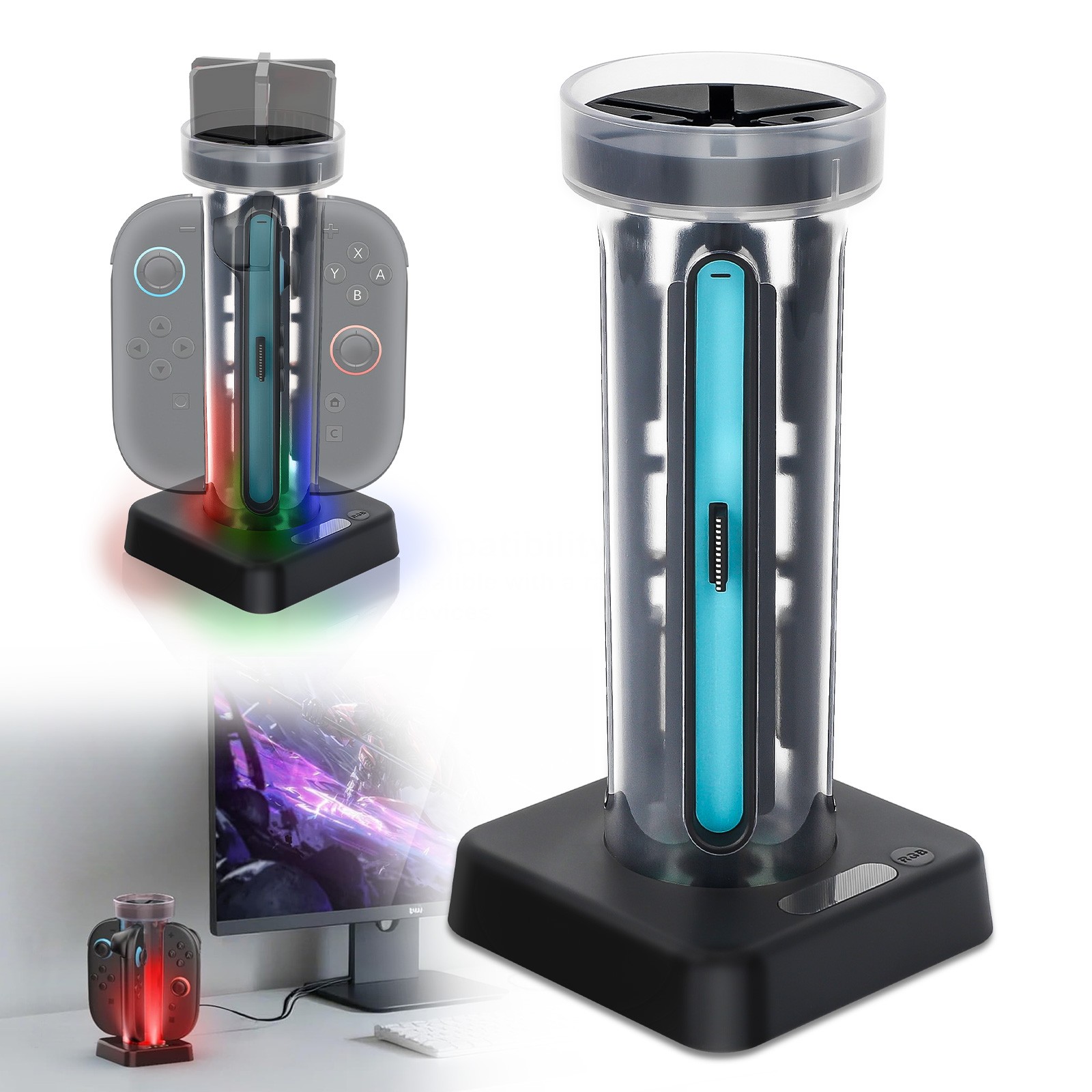 Magnetic Charging Dock for Nintendo Switch 2 Joy-Con W/ RGB Light Game Card Slot