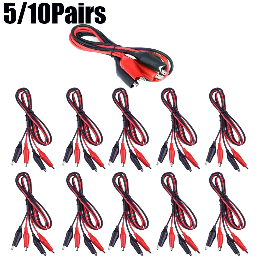5/10Pairs Dual Red & Black Test Leads w/ Alligator Clips Jumper Cable 16GA Wire