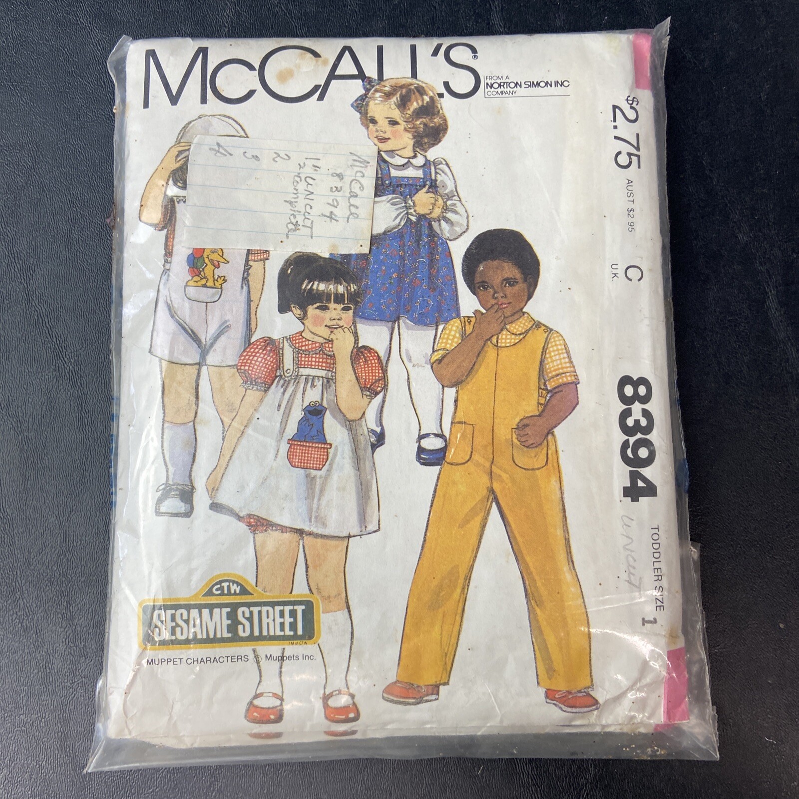 McCalls  8394 Sesame Street Toddler Dress Shirt Sewing Pattern Sz 1 COMPLETE