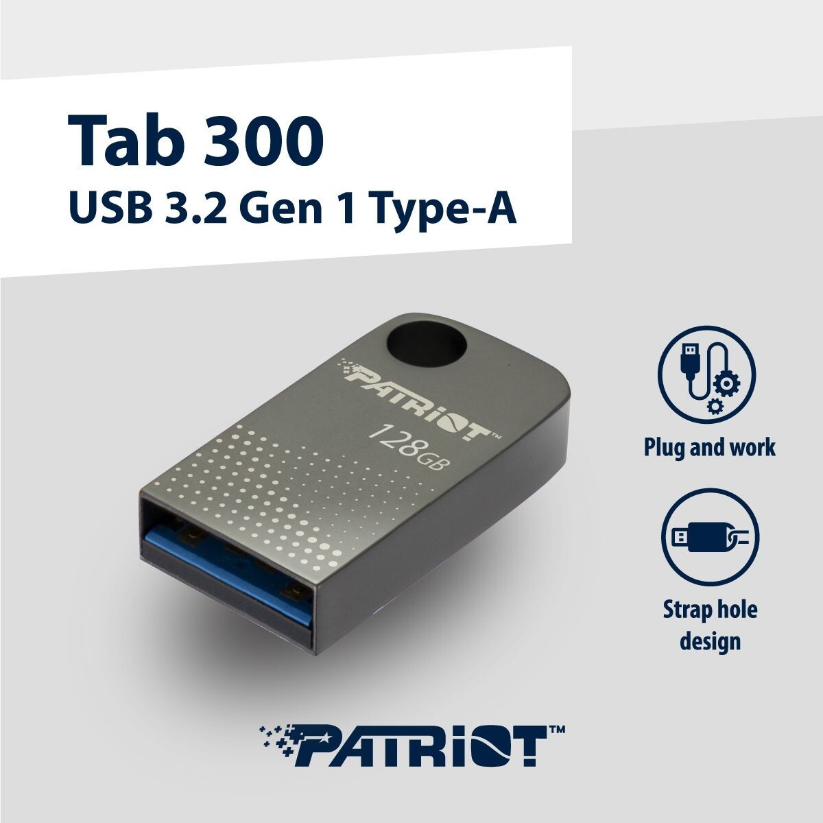Patriot TAB 300 128GB USB 3.2 Gen 1 Aluminum Capless 120MB/s Compact Flash Drive