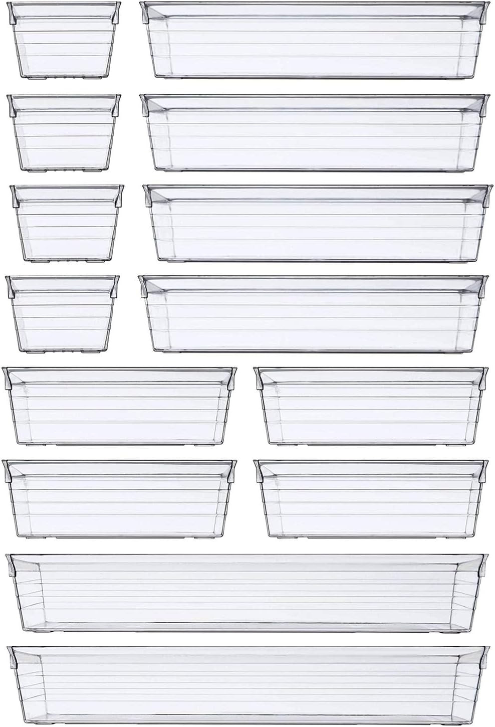 14-PC Plastic Drawer Organizer Trays - 4 Sizes Storage Bins for Makeup Kitchen