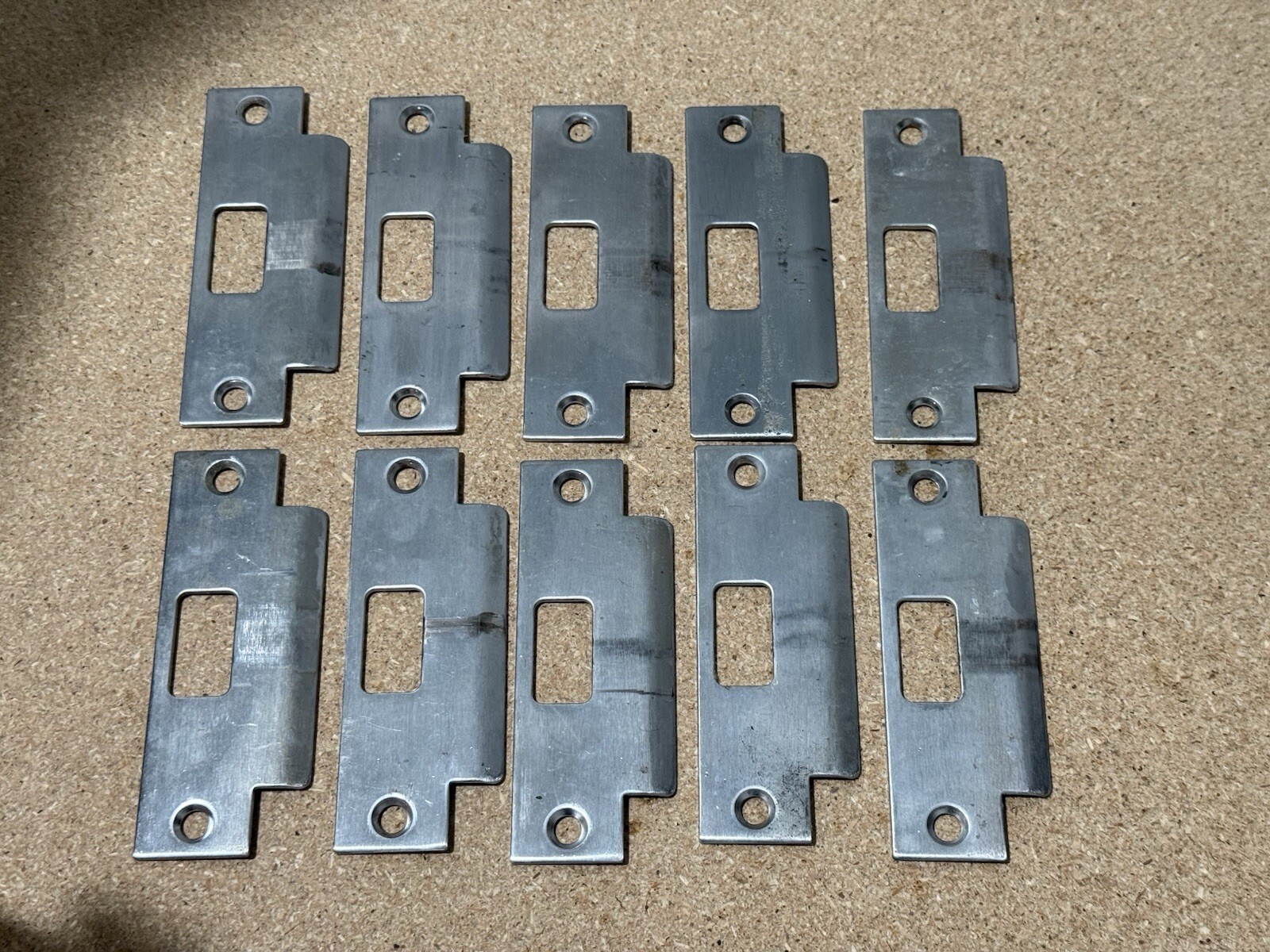 LOT OF 10 SATIN CHROME INDUSTRIAL STRIKE PLATES 4-7/8" LONG