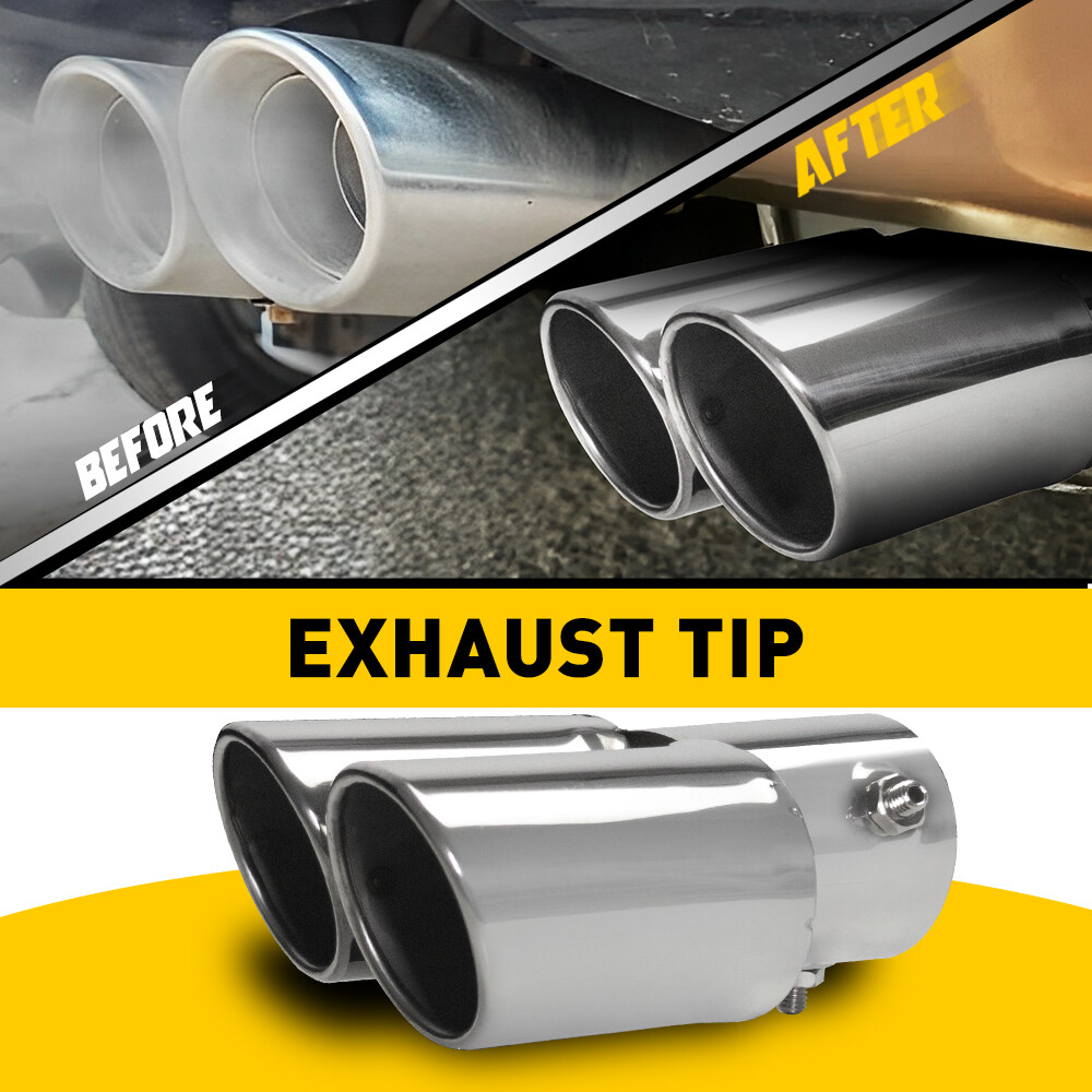 Car Rear Dual Exhaust Pipe Tail Muffler Tip Chrome Stainless Steel Accessories