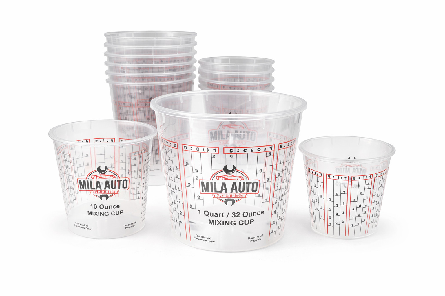 10oz 16oz & 1 Quart (32oz) Plastic Paint Mixing Cups with Measurements - 10 Pack