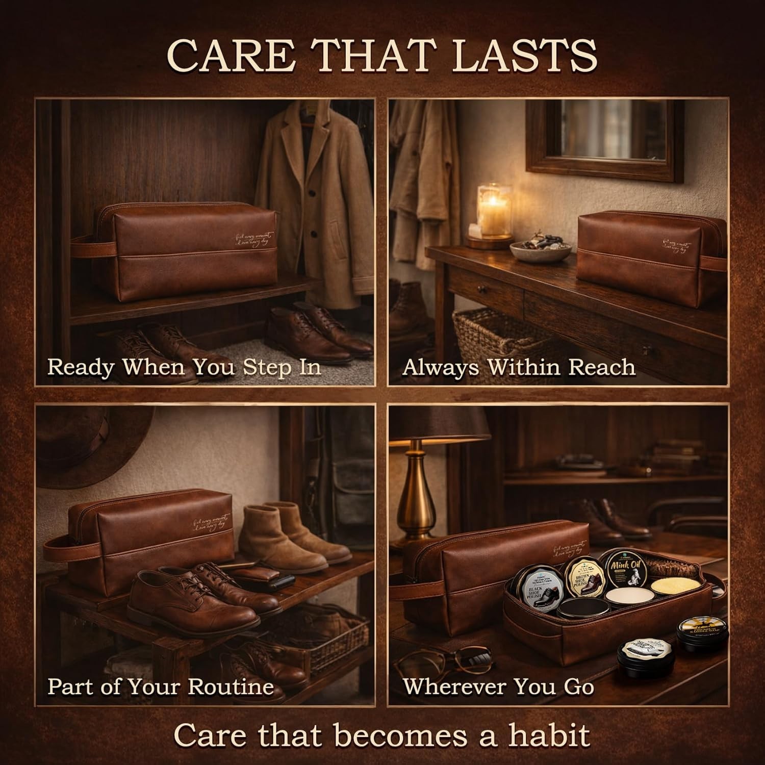 All-in-One Leather Shoe Polish Kit: 3-Step Cleaning Routine with Tools