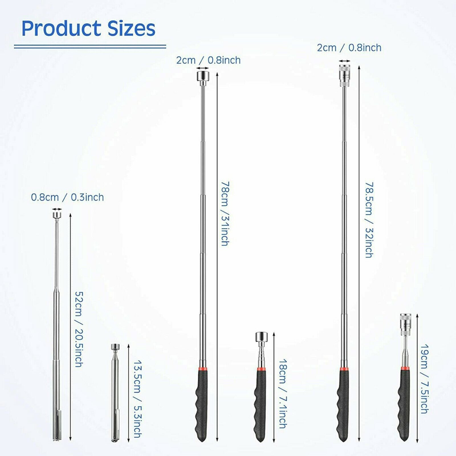 3pcs Magnet Pickup Tool Stick Telescoping Include 8 lb LED Light Grabber Extend