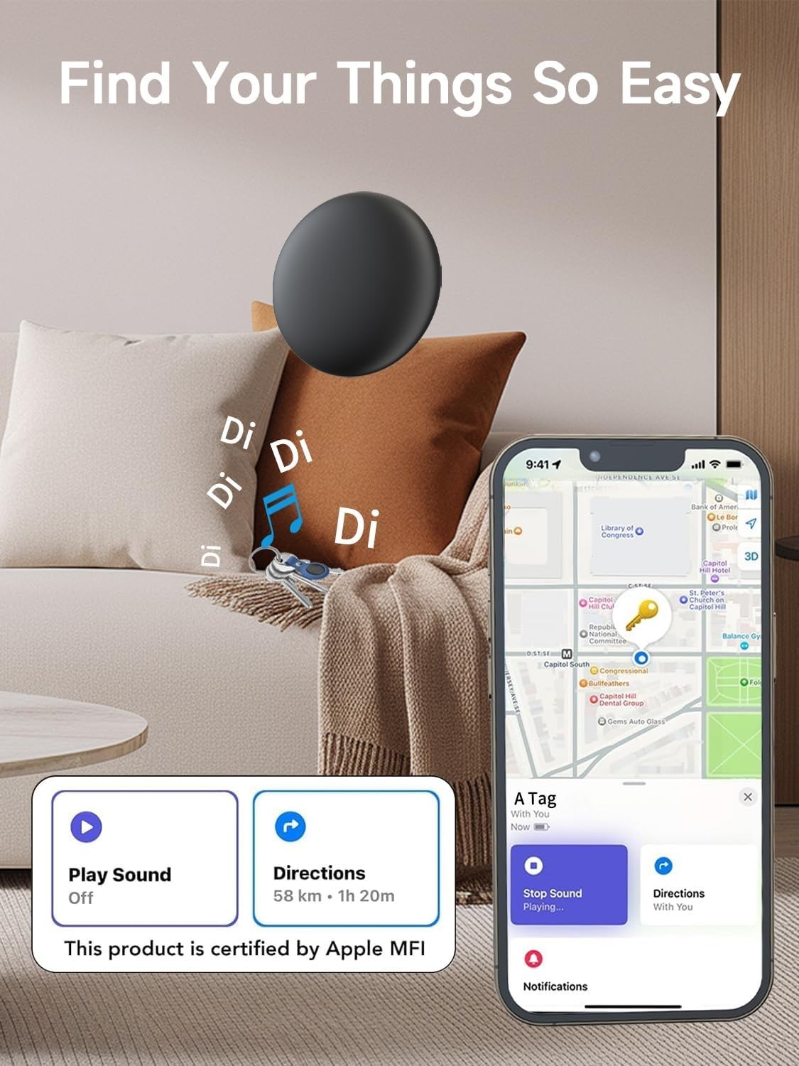 2026 Apple MFi Certified AirTags 4-Pack - Bluetooth Item Locators