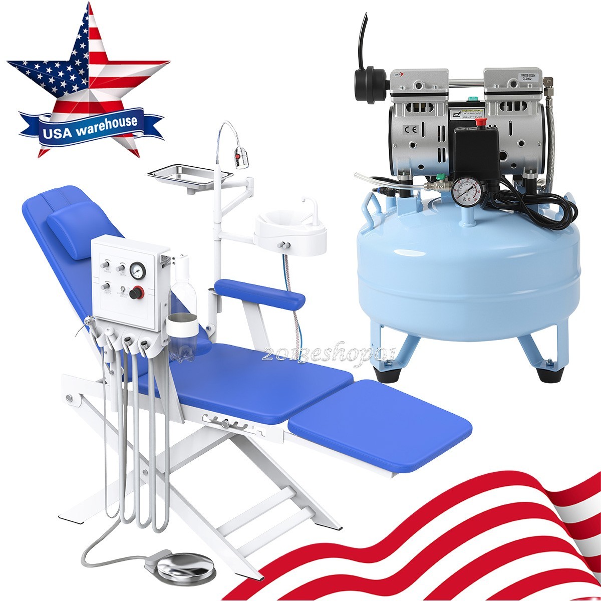 Portable Dental Folding Chair Turbine Uint /Mobile Oil-Free Air Compressor 24L
