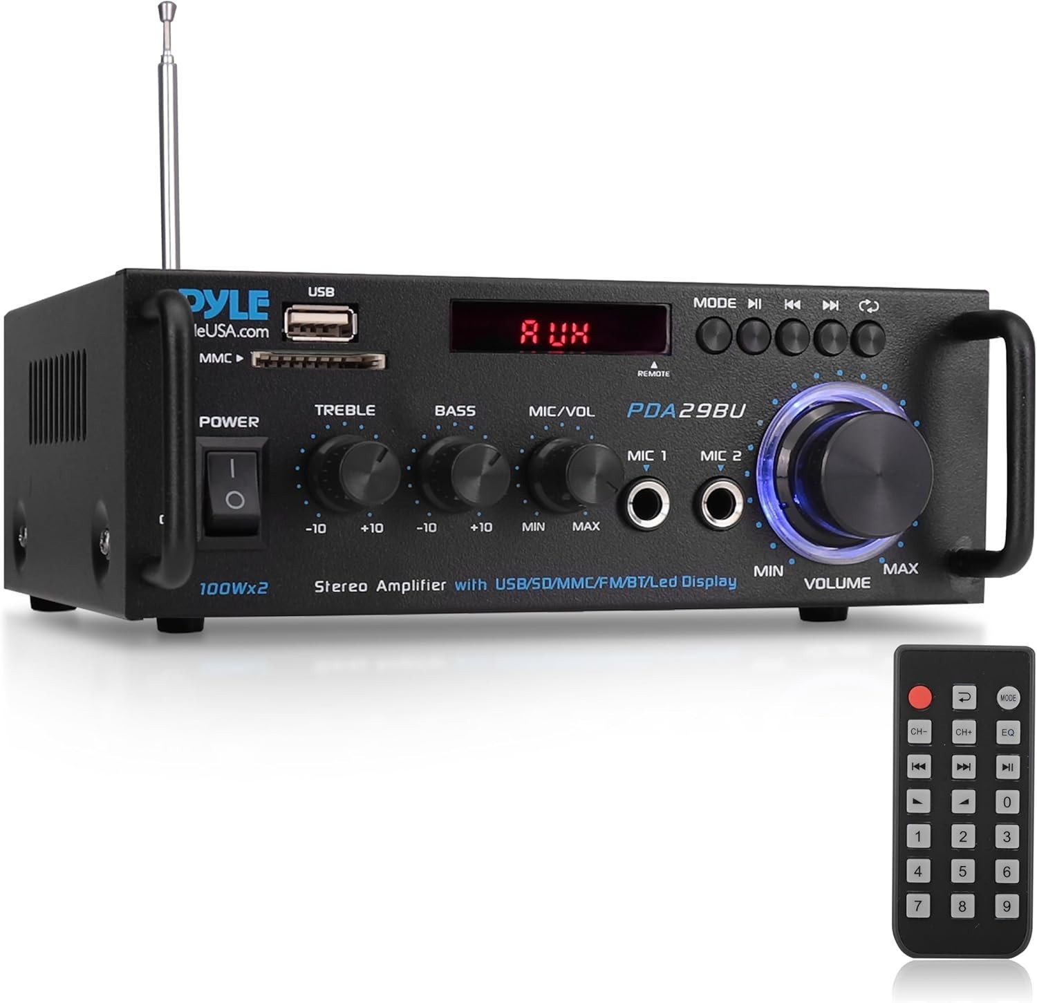 Pyle 200W Stereo Power Amplifier with Bluetooth Dual Channel Audio Receiver