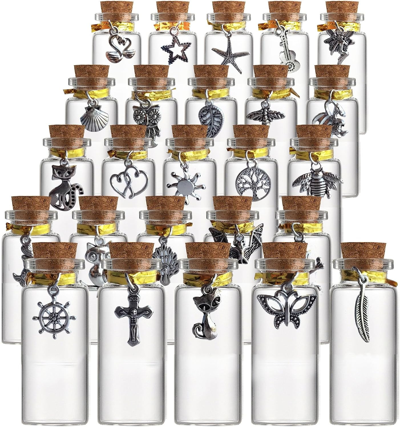25PCS 10ml Glass Bottles with Cork Stoppers Pendants DIY Favor Craft Vials Set
