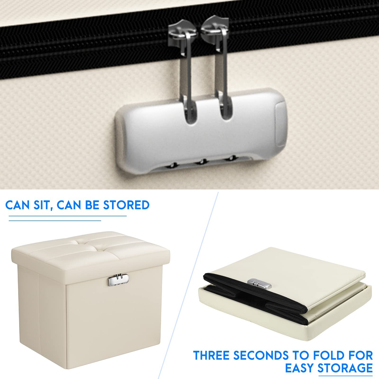 Small Ottoman with Storage, 17 x 13 x 13 inch Fireproof Safe Folding Ottoman ...