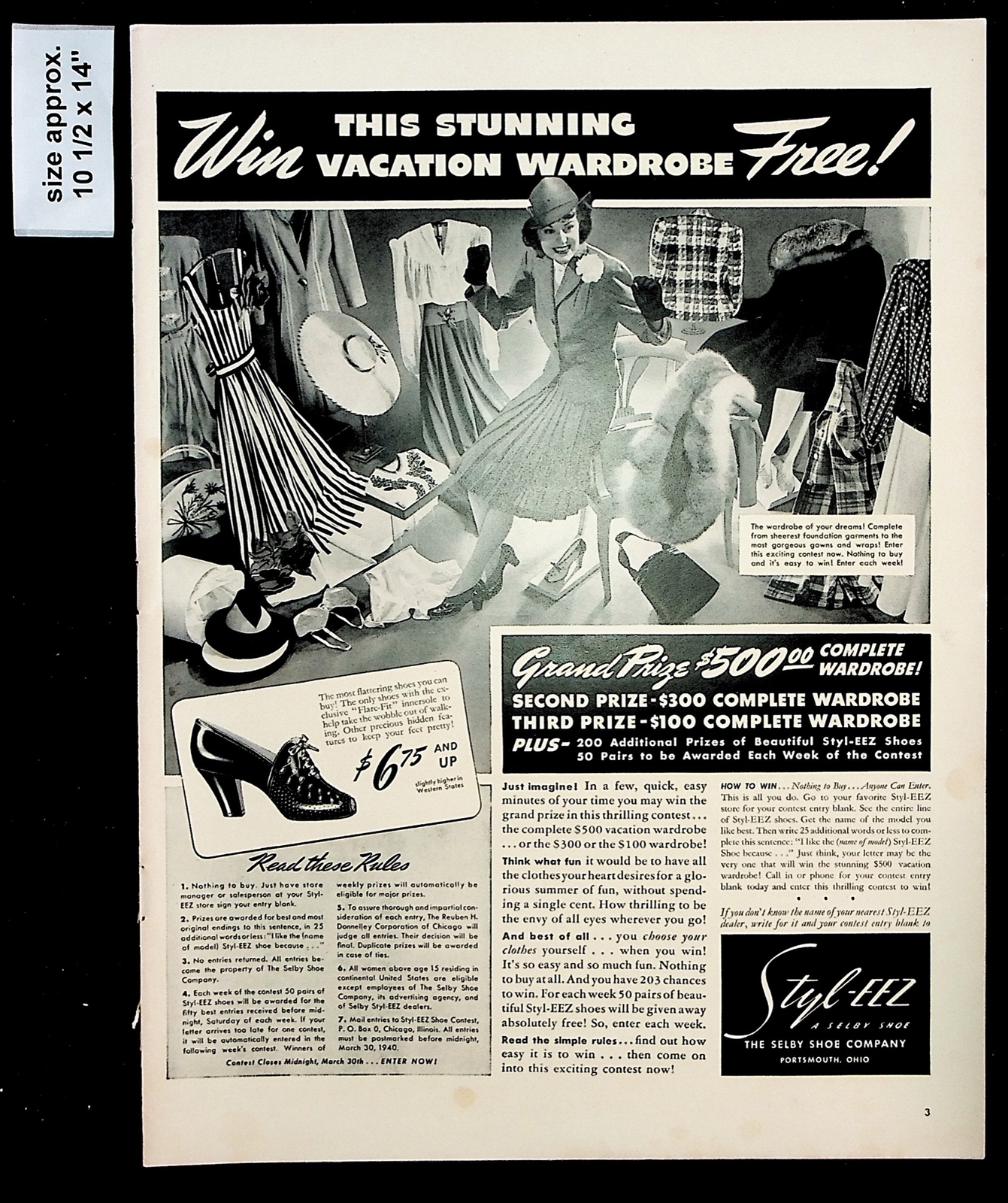 1940 Styl-Eez Selby Shoe Co. Woman Heels Fashion Vacation Vintage Print Ad 36202