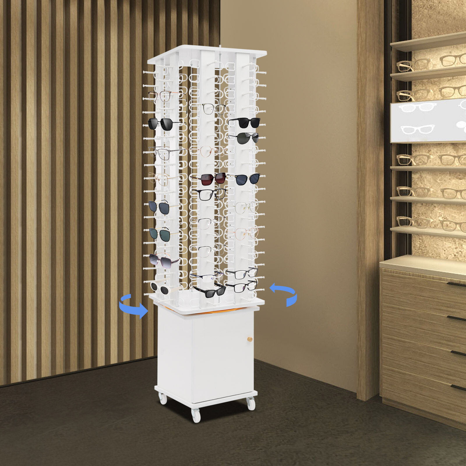 Glasses Storage Display Stand, Floor-standing Sunglasses Organizer With Wheels