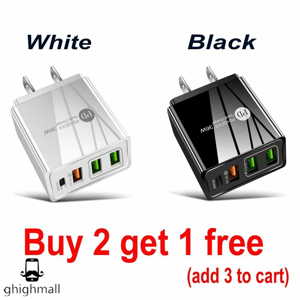 New Fast PD Quick Charge 4 Port Adapter QC 3.0 USB Wall Charger Power 36W USA