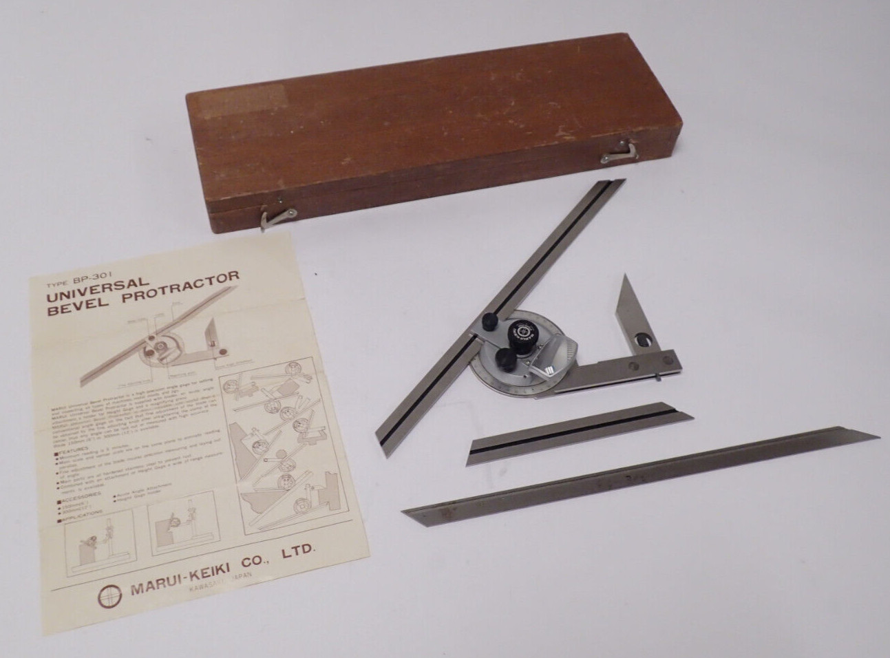 MARUI-KEKI CO., LTD TYPE BP-301 UNIVERSAL BEVEL PROTRACTOR + BOX