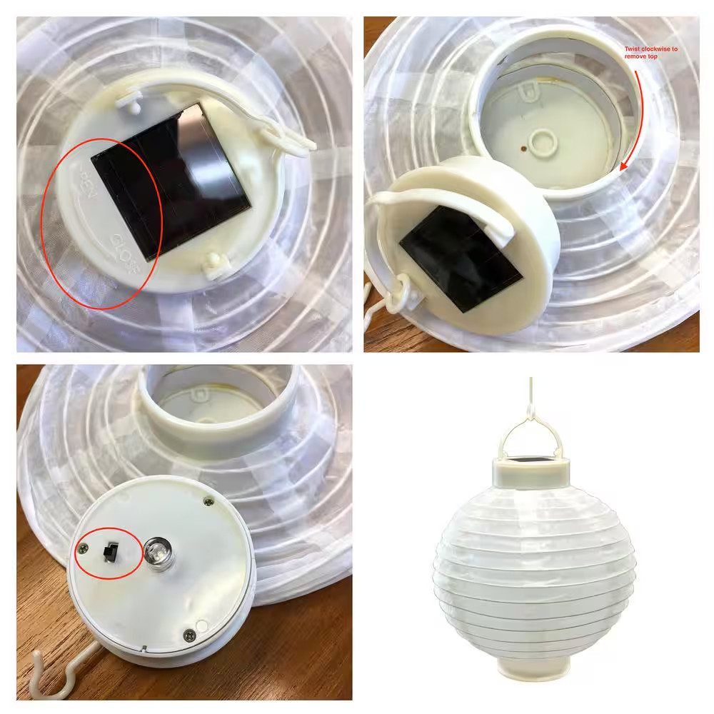 8 In. Solar White Nylon round Lantern (3-Pack)