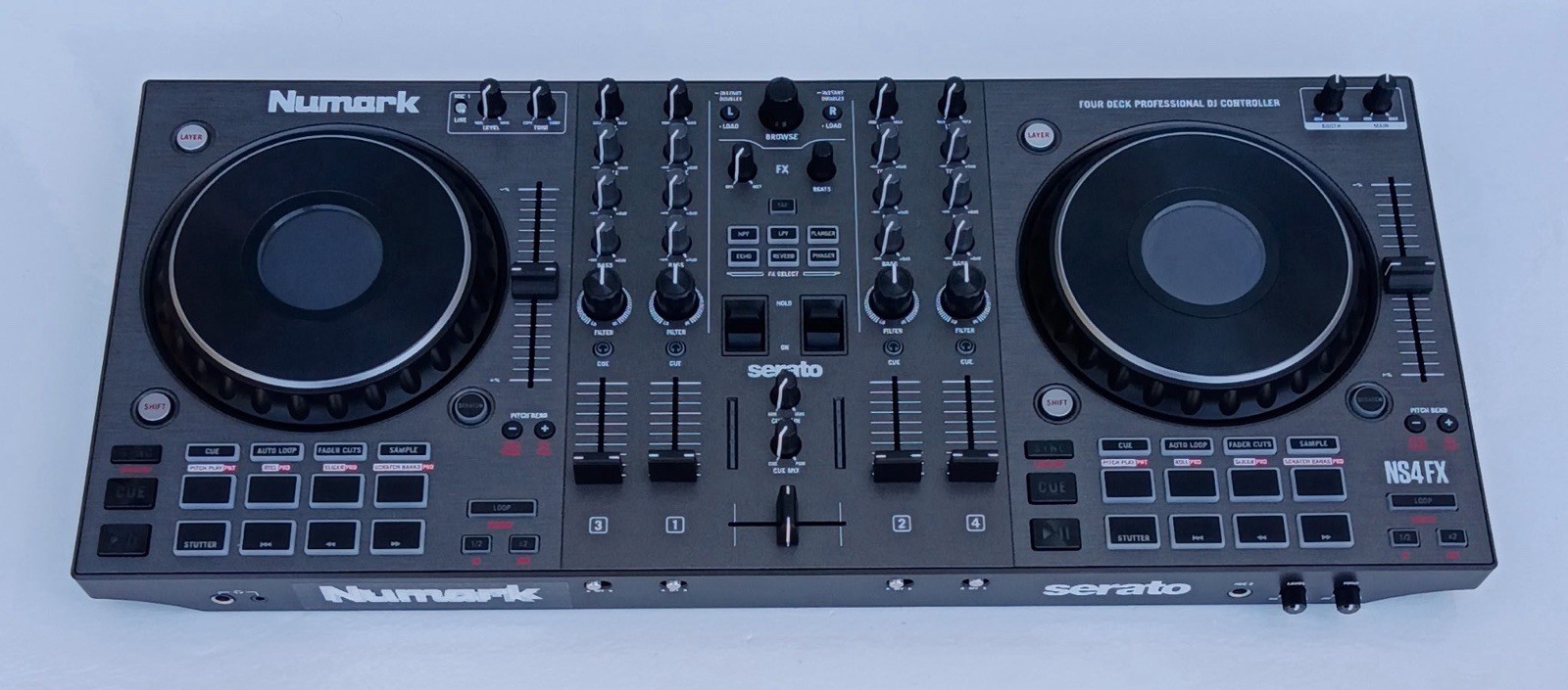 Numark NS4FX 4-Deck DJ Controller, Built-in Mixer, Serato, PC/Mac, Black