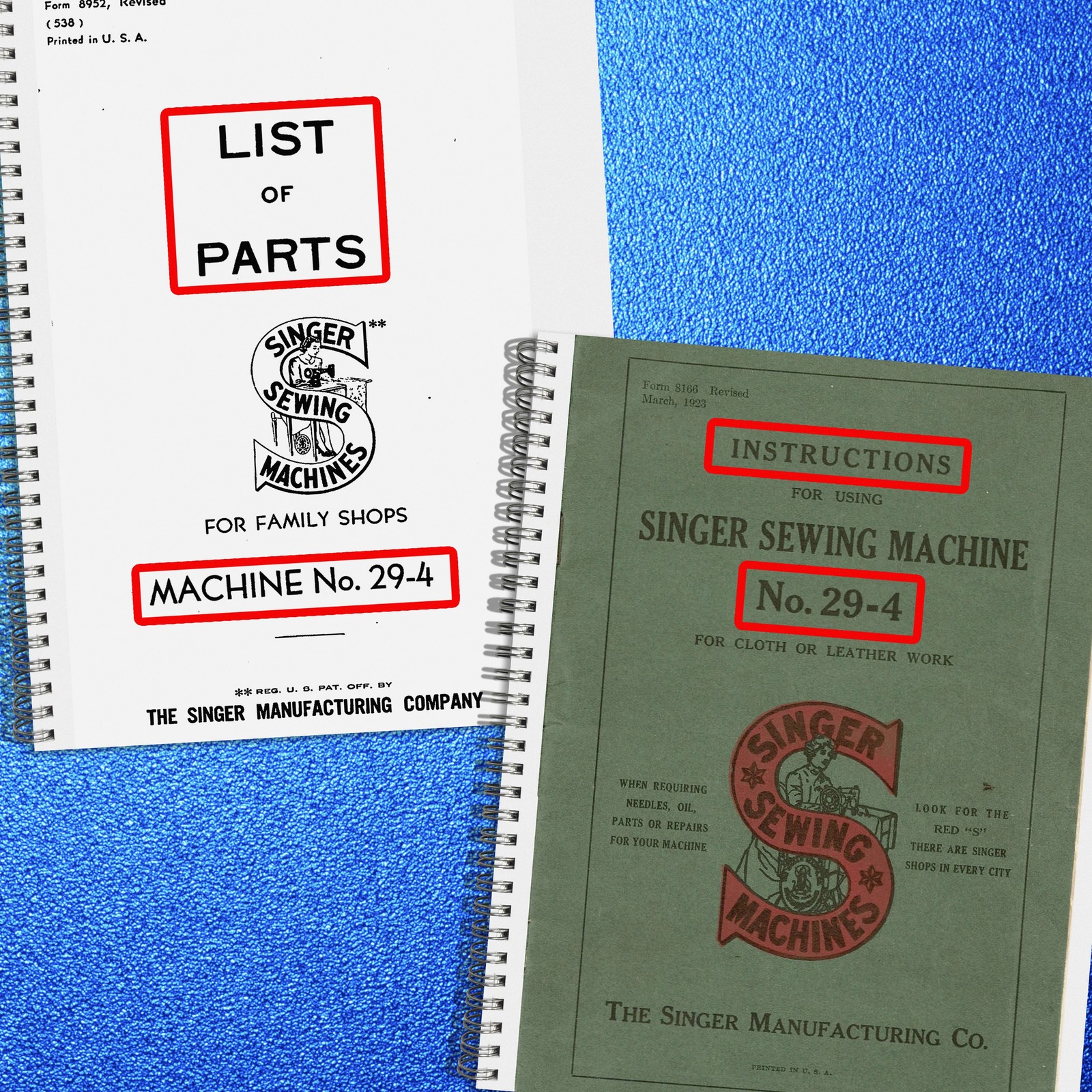SINGER 29-4 Instruction & Parts Diagram Manual BUNDLE: BINDING, TOUGH FRONT & BA